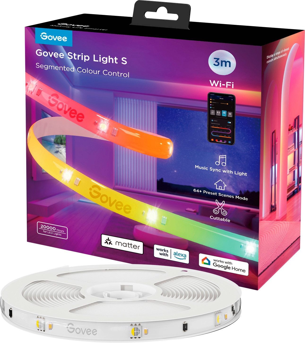 Govee LED Stripe Govee LED Strip Lights Matter ready 3 Meter H612FCD1 LED-Streifen-Basi, 72-flammig