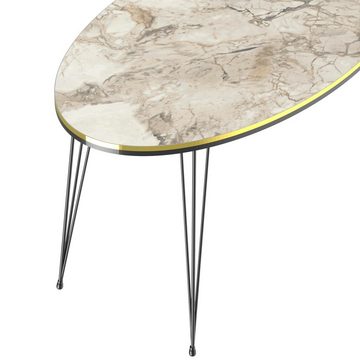 en.casa Couchtisch, »Hirtshals« 41 x 90 x 50 cm ovale Tischplatte Marmor, weiß / Gold