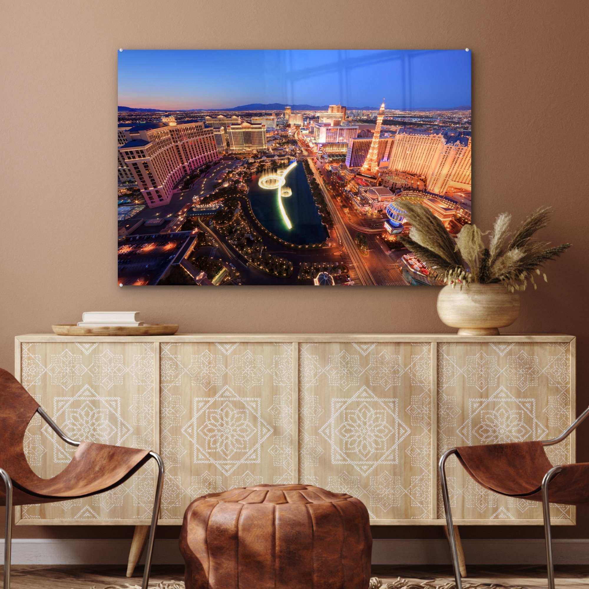 Acrylglasbilder St), (1 Acrylglasbild Vegas & - Kasino Eiffelturm, Las Wohnzimmer Schlafzimmer - MuchoWow