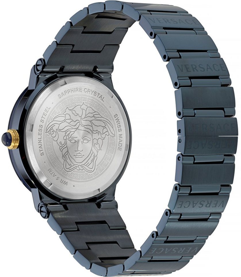 Versace Quarzuhr GRECA LOGO MOONPHASE, VE7G00423, Armband aus blau  IP-beschichtetem Edelstahl