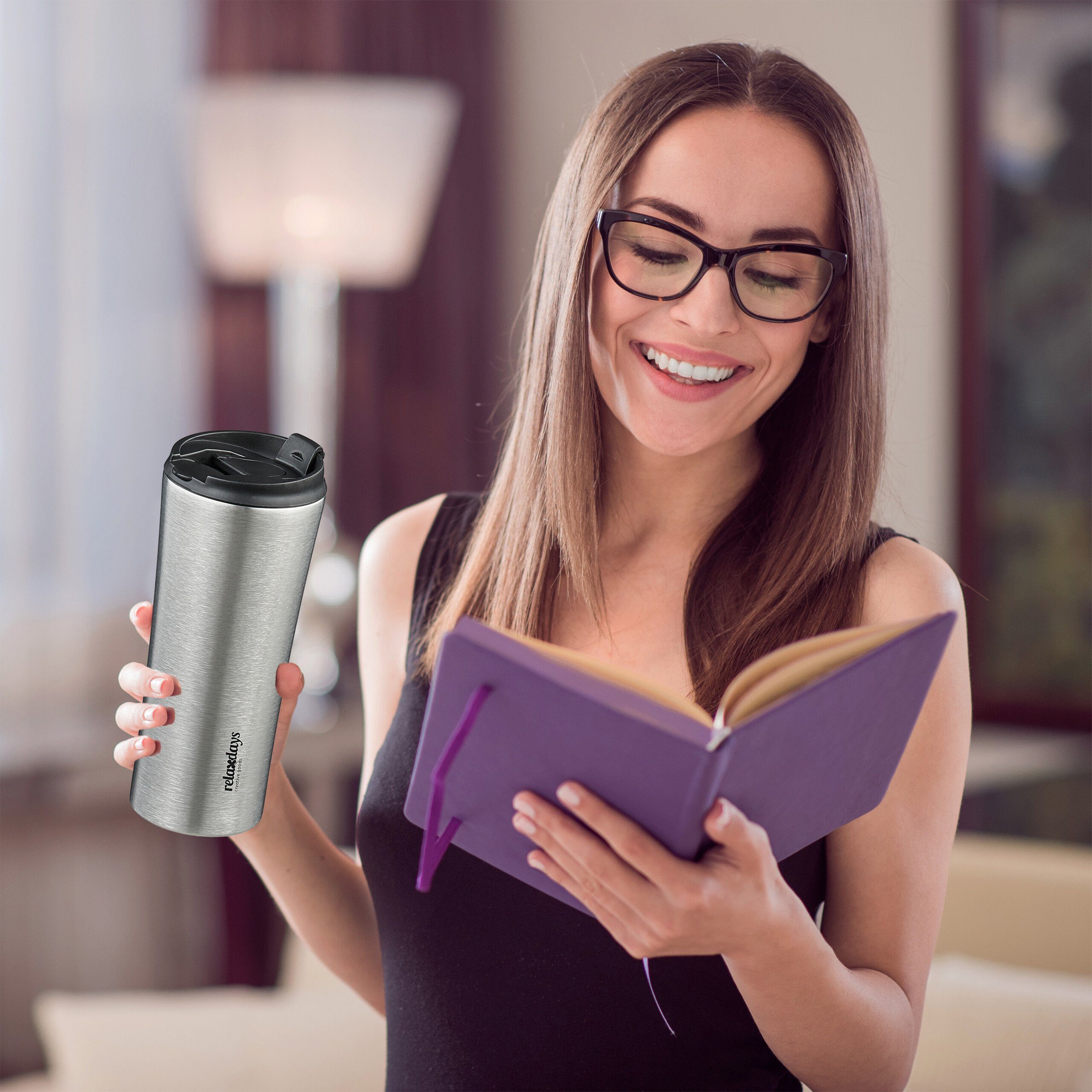 relaxdays Thermobecher Edelstahl 400ml, Edelstahl