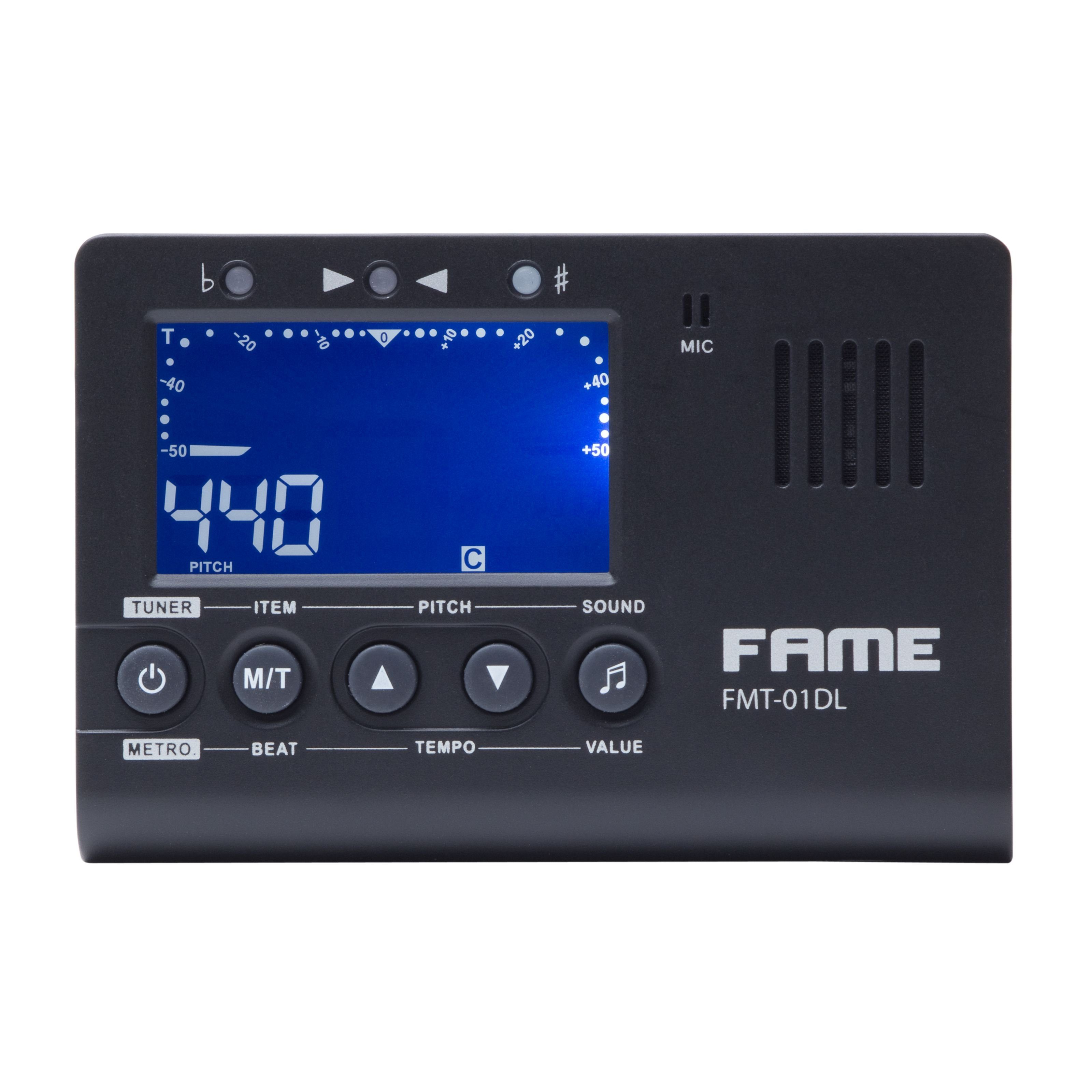 FAME Stimmgerät, (Stimmgerät chromatischer Tuner mIt Metronom schwarz 6.3 mm Klinkenanschluss 3.5 mm Kopfhörerausgang Tongenerator großes Display), Stimmgerät, chromatischer Tuner, Metronom, Tongenerator