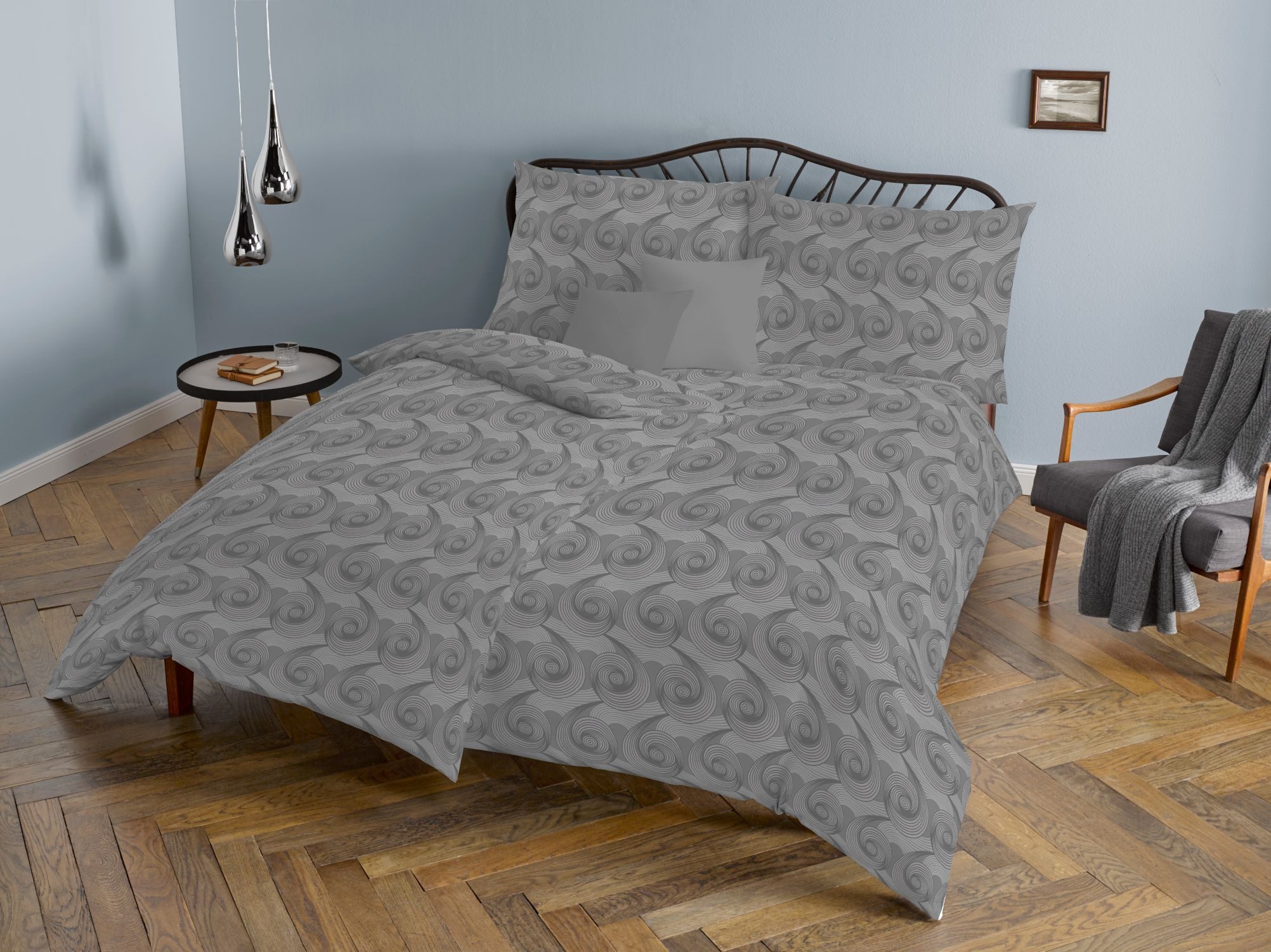 fleuresse Bettwäsche Fleuresse Mako Damast Bettwäsche uni 135x200 Schnecke steingrau 454612, Mako Damast, 2 teilig, Jacquard-Gewebe aus feinsten Garnen