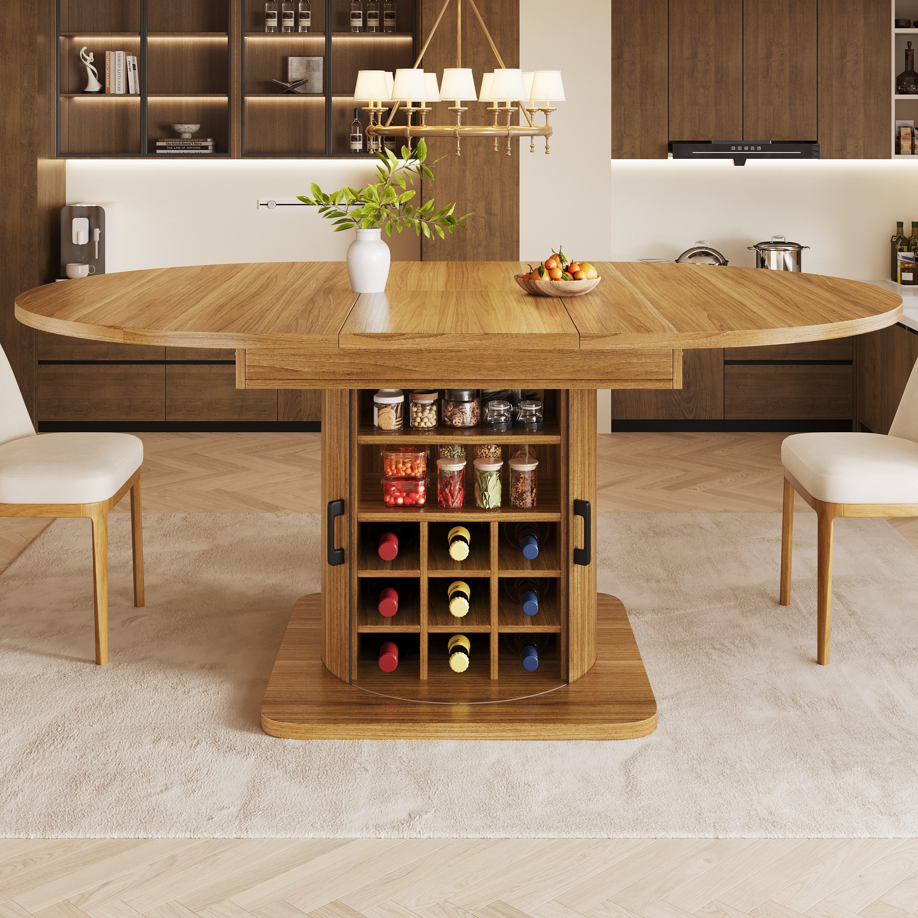 i@home Esstisch Ausziehbarer mit Stauraum multifunktionaler (Packung Set), herausnehmbaren Einlegeböden platzsparender Küchentisch MDF – Bild 5 von 5