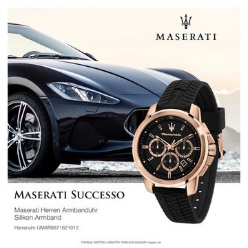 MASERATI Chronograph Maserati Herren Chronograph, Herrenuhr rund, groß (ca. 44mm) Silikonarmband, Made-In Italy