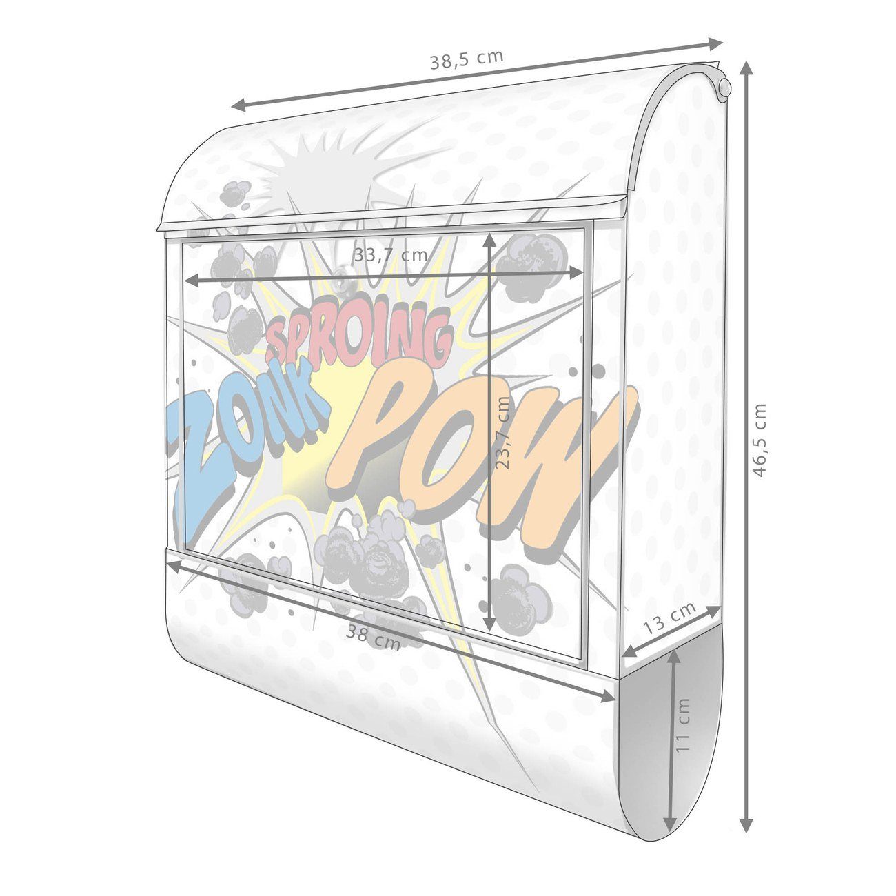 Zeitungsfach), x (Wandbriefkasten Comic Wandbriefkasten Stahl 14cm 39 silberfarben banjado mit x pulverbeschichtet, witterungsbeständig, 47