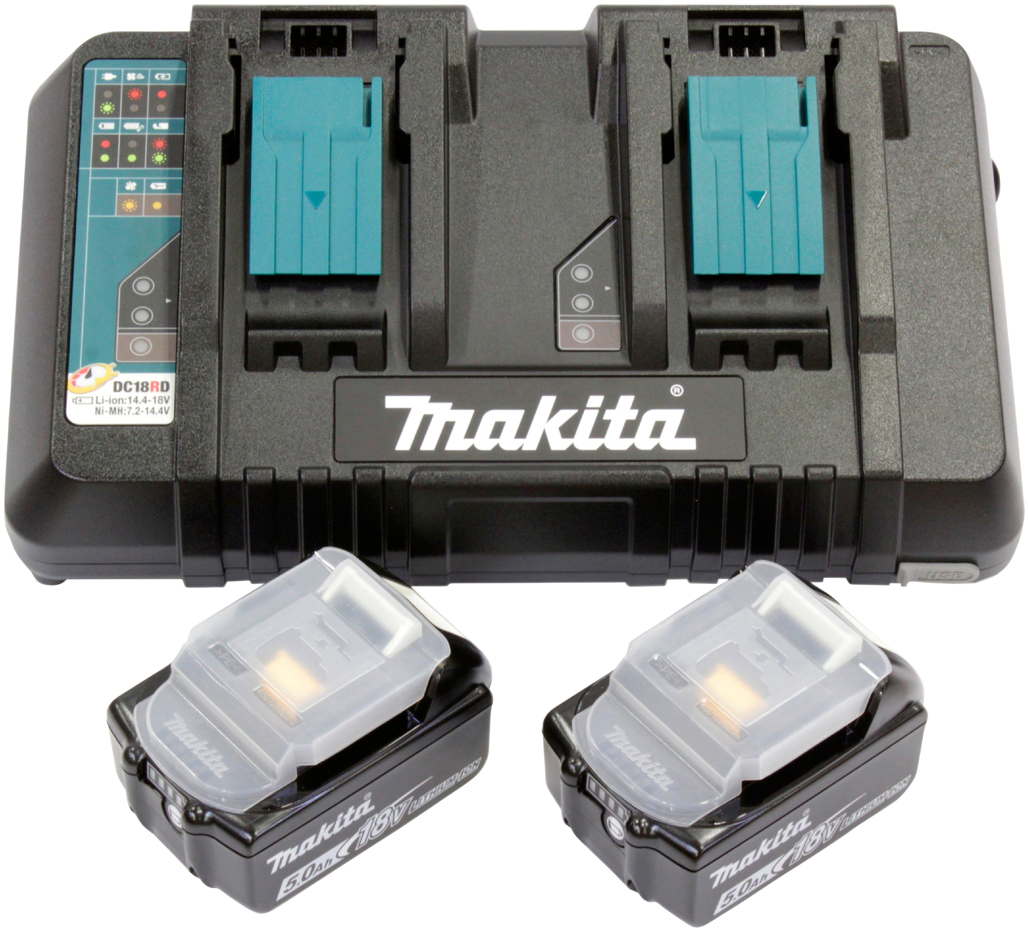 Makita Power Source Kit Li 18 V 5,0 Ah Akku-Ladestation (Set, inklusive 2 x 18 V Li-ionen Akkus)