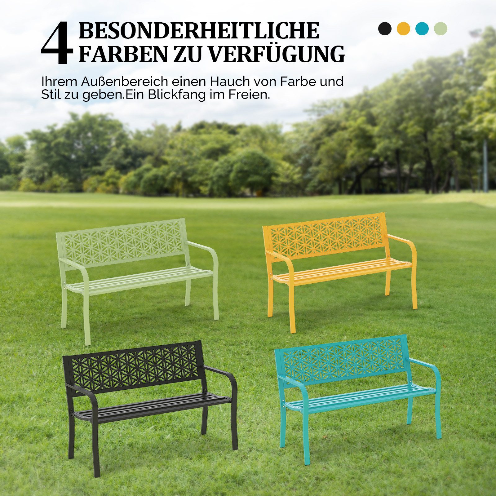 VINGLI Bank Gartenbank Metall, 2-Sitzer, bis 250 KG belastbar (inkl. Anleitung), 2er Bank, Wetterfest, 127 x 61 x 84cm, Grün – Bild 4 von 5