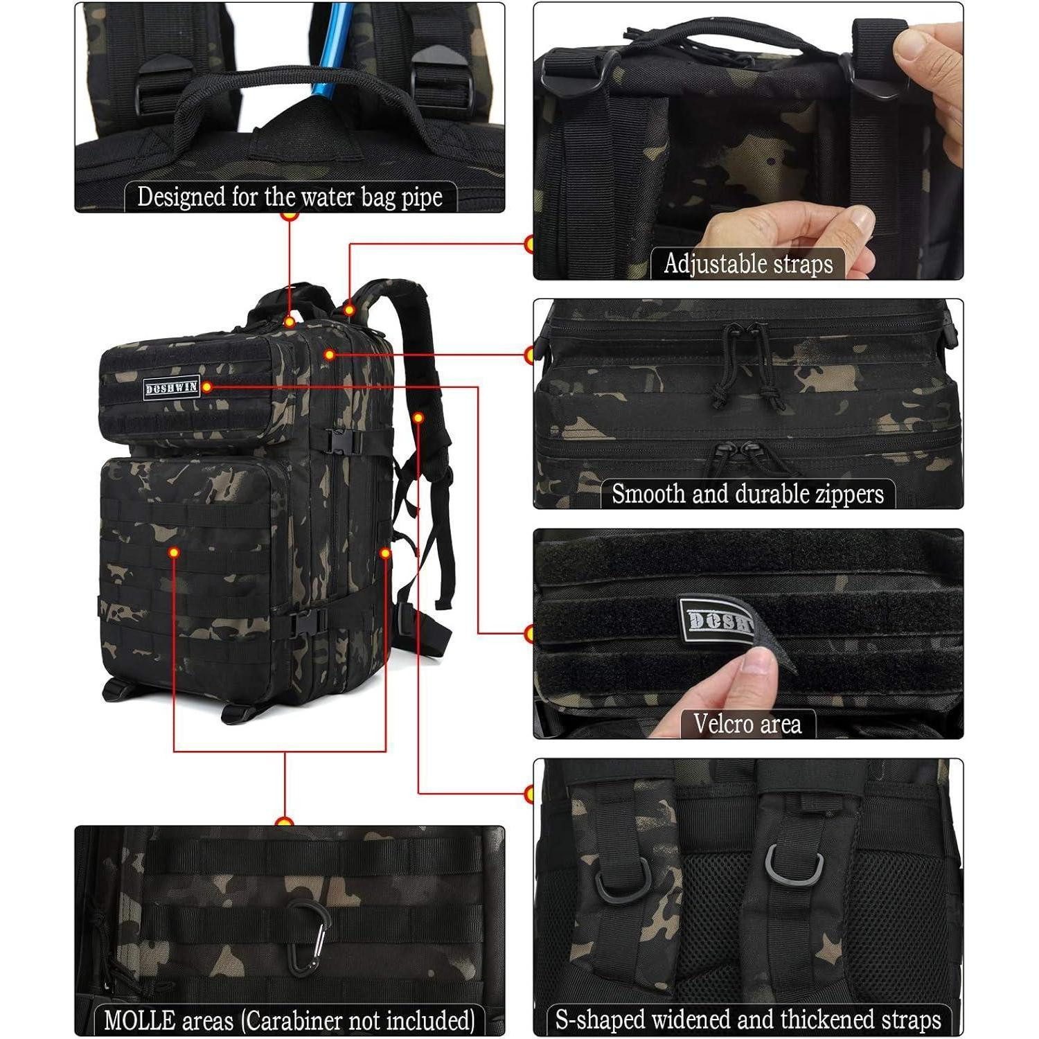 LuxusKollektion Rucksack Rucksack 40L Taktisch Militär Molle Fluchtrucksack Armee Schwarzer Cp