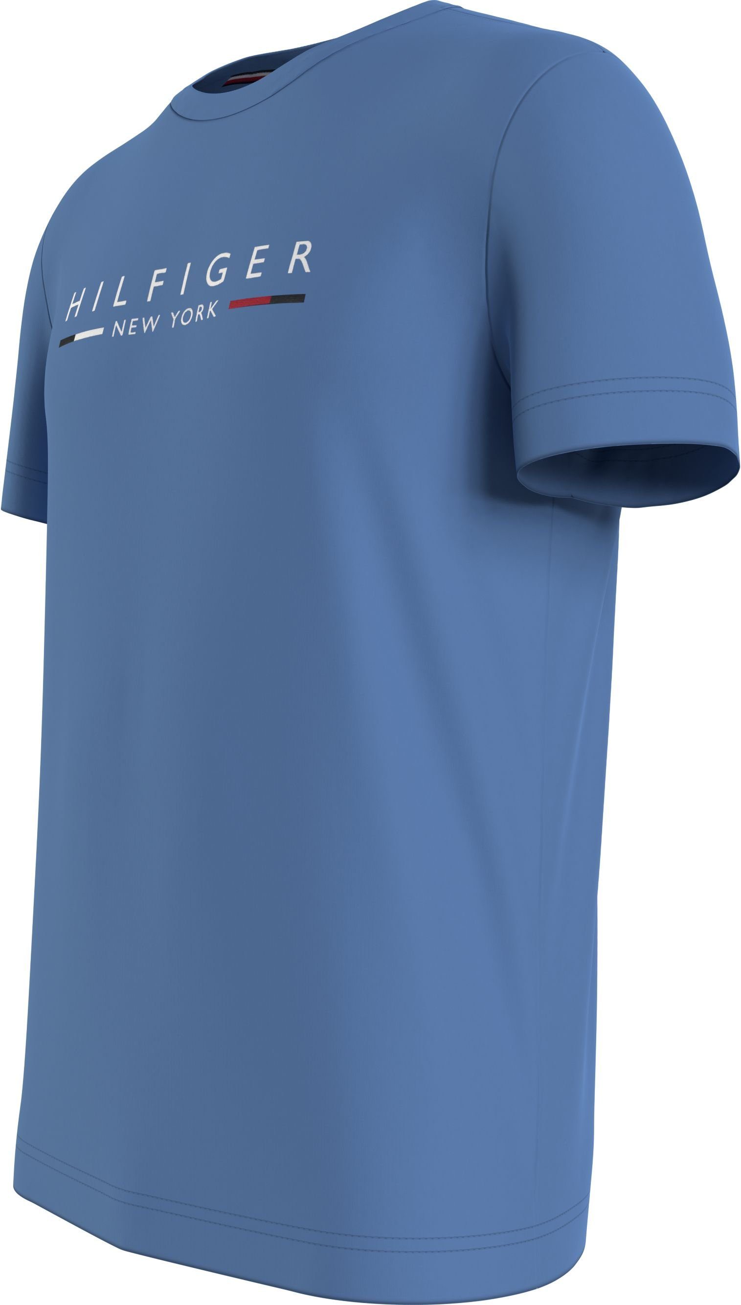 T-Shirt TEE YORK Tommy HILFIGER Hilfiger mit NEW der Logoschriftzug auf blau Brust