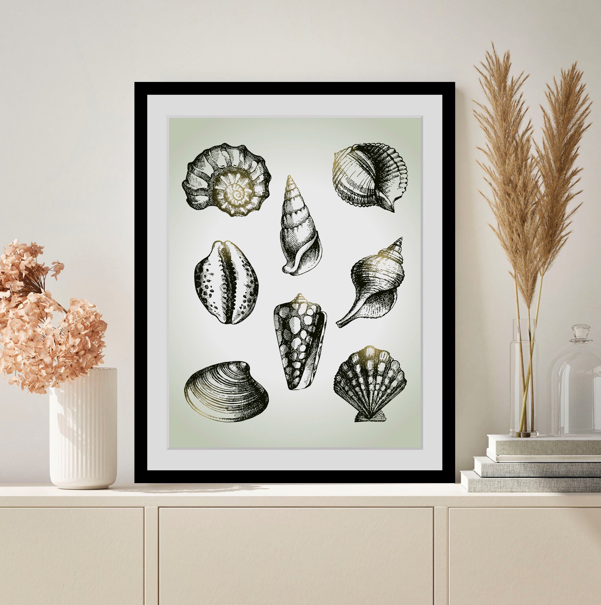 queence Bild Willy, Kunst, Meer, Schwarz-Weiß, Wassertiere (1 St), HD Premium Poster-Druck inkl. Holzrahmen