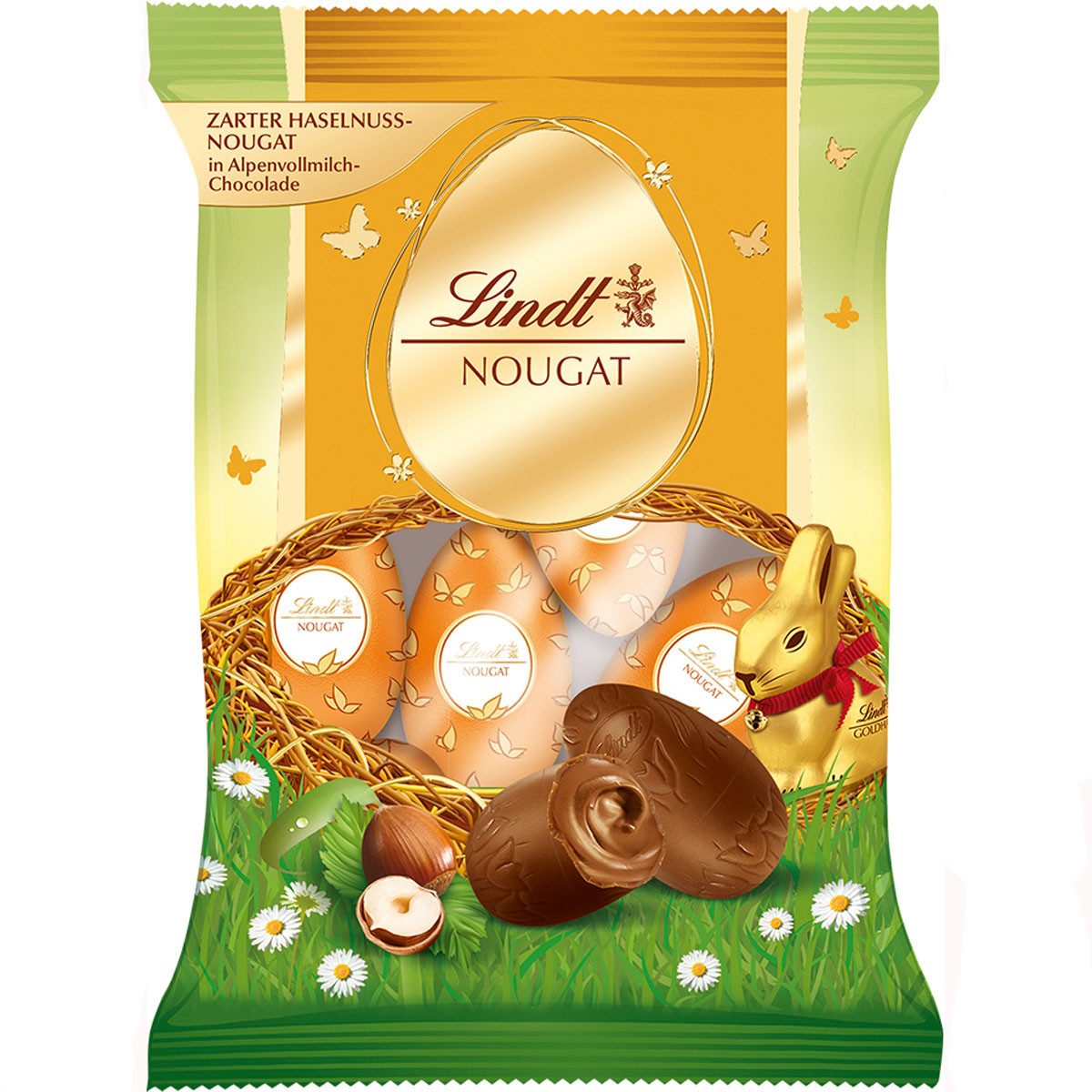 LINDT Schokolade, Lindt Nougat Eier Ostereier mit Vollmilchschokolade Nougat Creme 90g