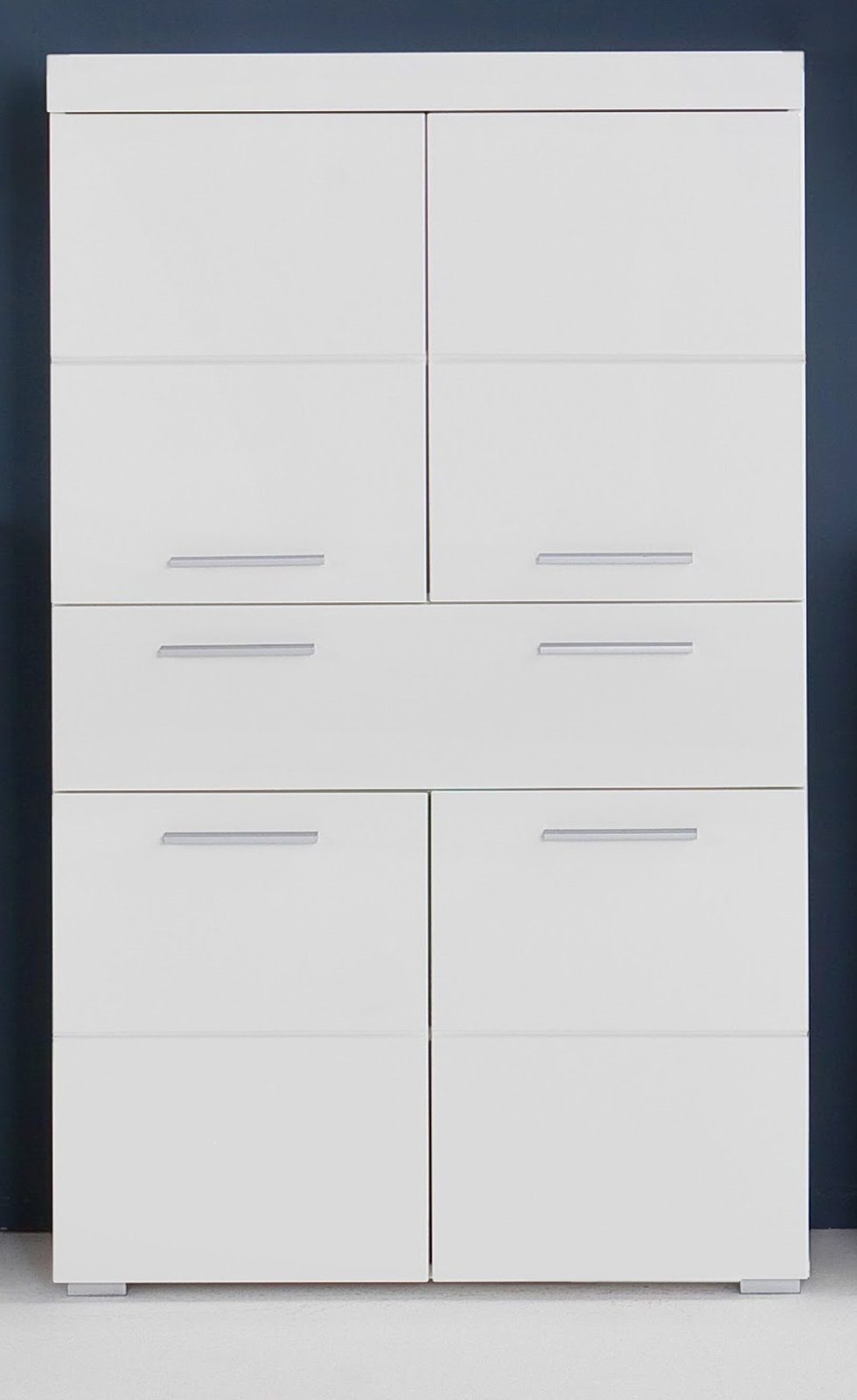 trendteam Midischrank Amanda (Badschrank in weiß Hochglanz, 4-türig, 73 x 132 cm) mit viel Stauraum
