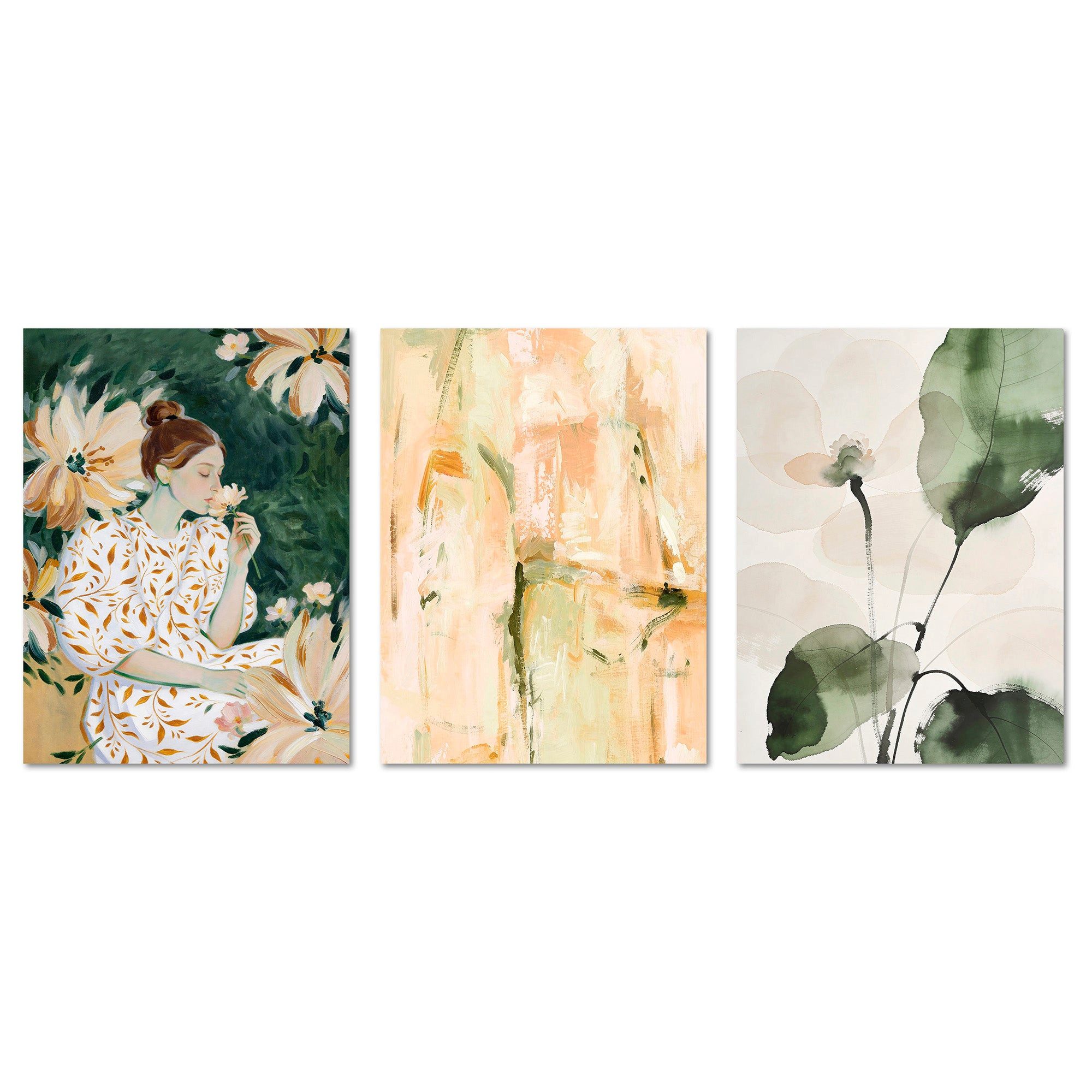 ARTFAVES Bilder-Collage Poster Set Abstract Green Elegance Trio I mehrteilige Bilderwand I Wan, (Wandbilder modern, 3 St)