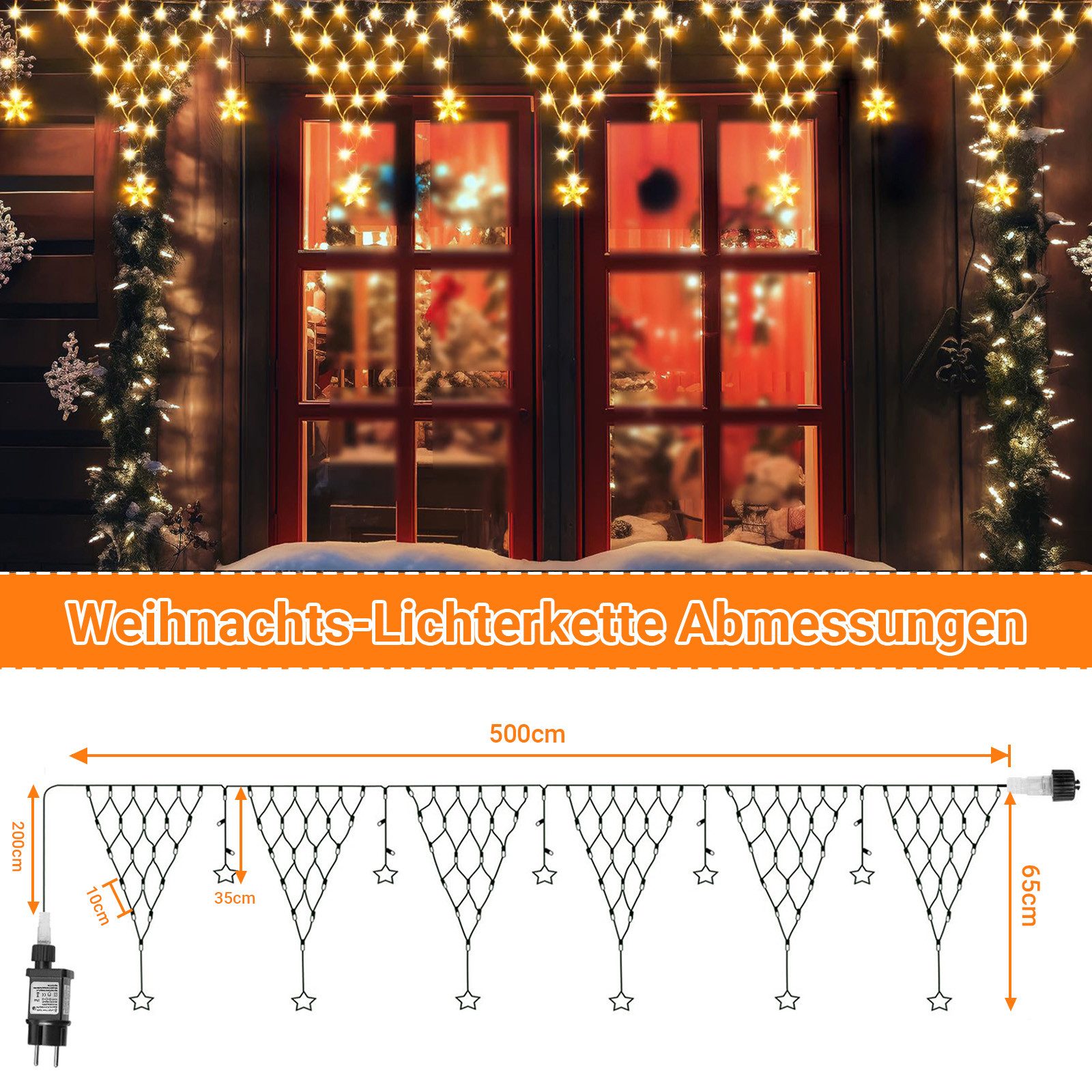 Rosnek LED-Lichtervorhang LED Lichterkette Sterne Weihnachten,LED Lichtervo günstig online kaufen