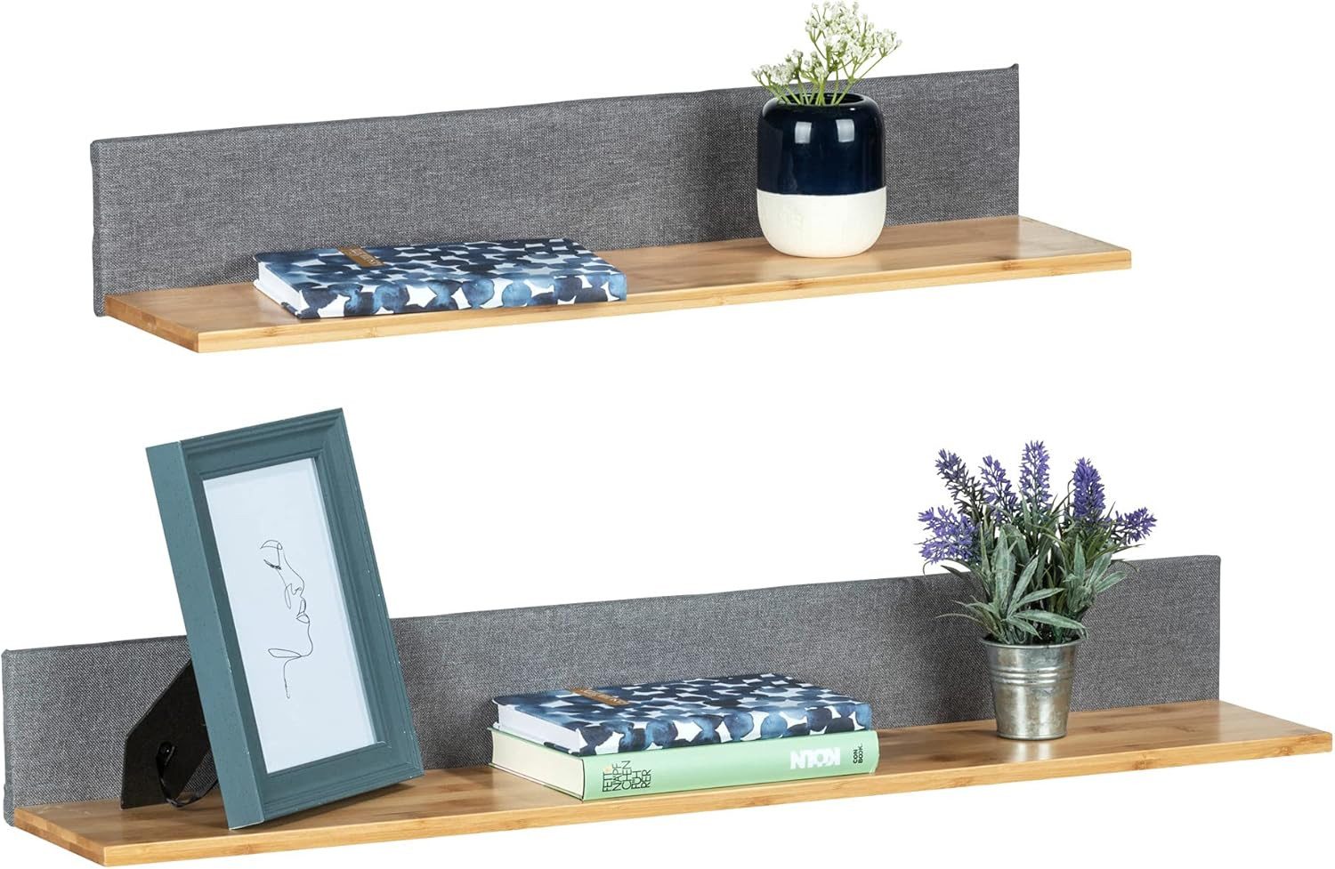 WENKO Schieberegal Wenko Bahari Regale Полиці настінні Holz Bambus Polyester Braun Grau Set, Wandregal