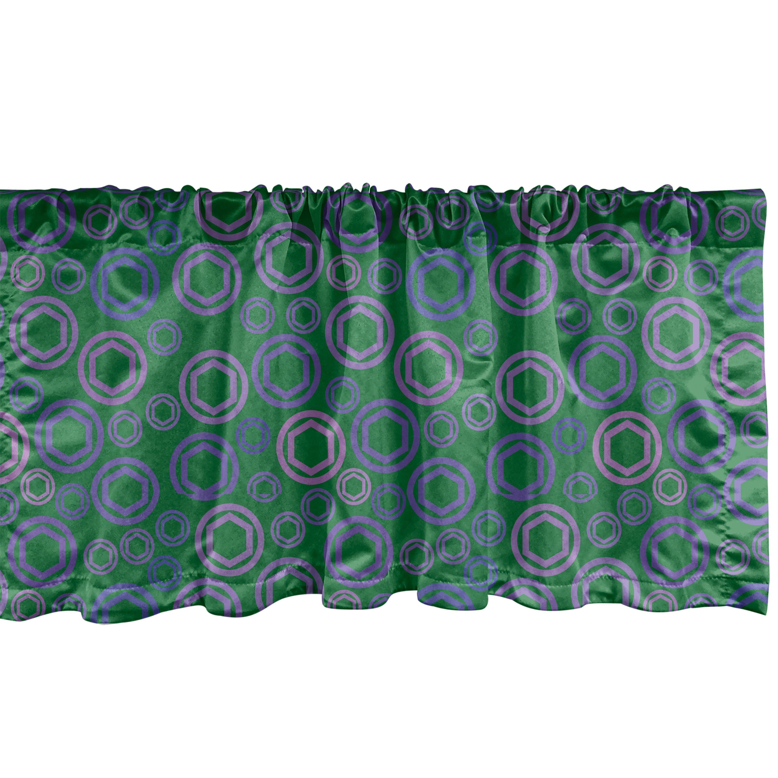 Scheibengardine Vorhang Volant für Küche Schlafzimmer Dekor mit Stangentasche, Abakuhaus, Microfaser, Grün und Lila Hexagons Kreise