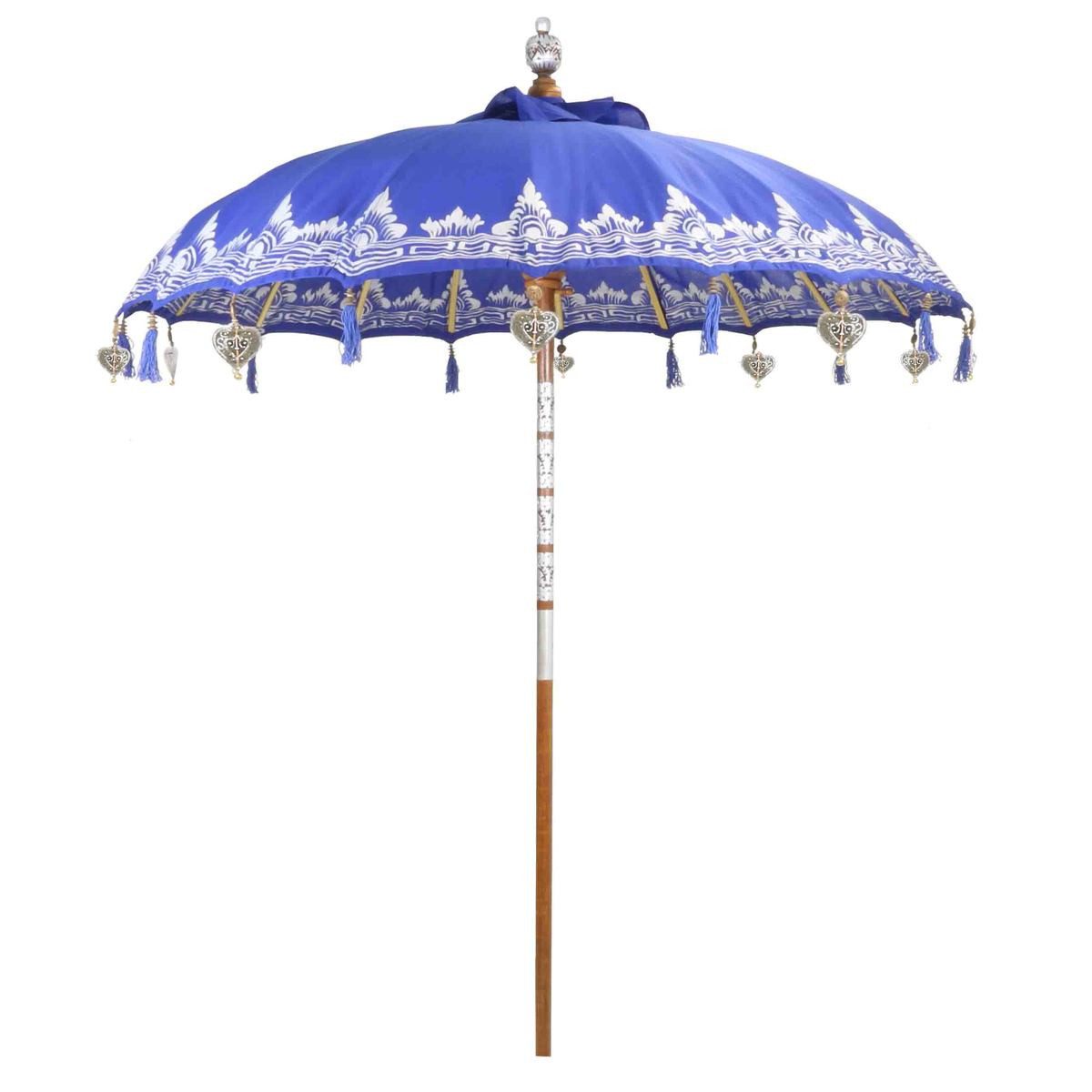 Oriental Galerie Sonnenschirm Balinesischer Sonnenschirm 180 cm Einfache Bemalung Blau-Silber