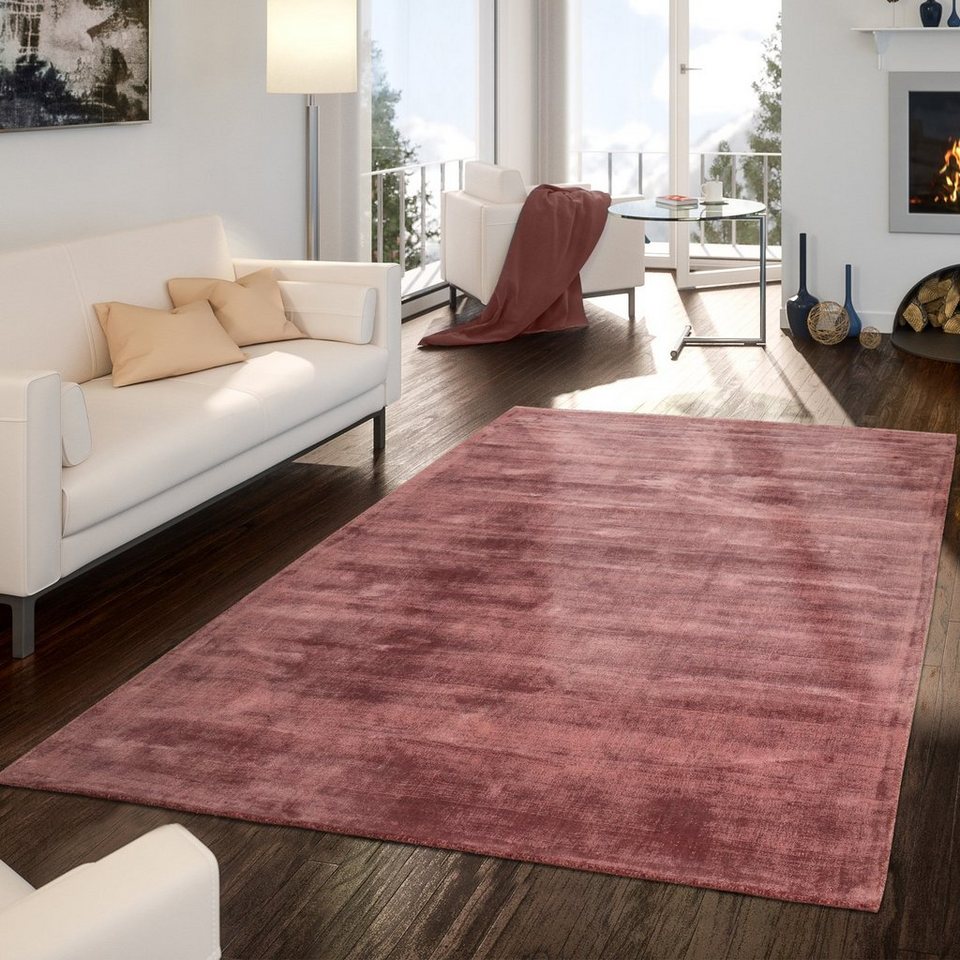 Teppich Handgetuftet Modern Qualität Edel Viskose Garn Schimmer Glanz  Altrosa, TT Home, rechteckig, Höhe: 13 mm