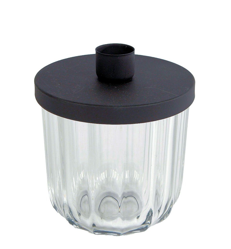 Spetebo Tischkerzenhalter Metall Kerzenhalter schwarz mit Deko Glas - klein (Stück, 1 St., Kerzenhalter mit Glas), Kerzenständer mit Deckel für Stabkerzen
