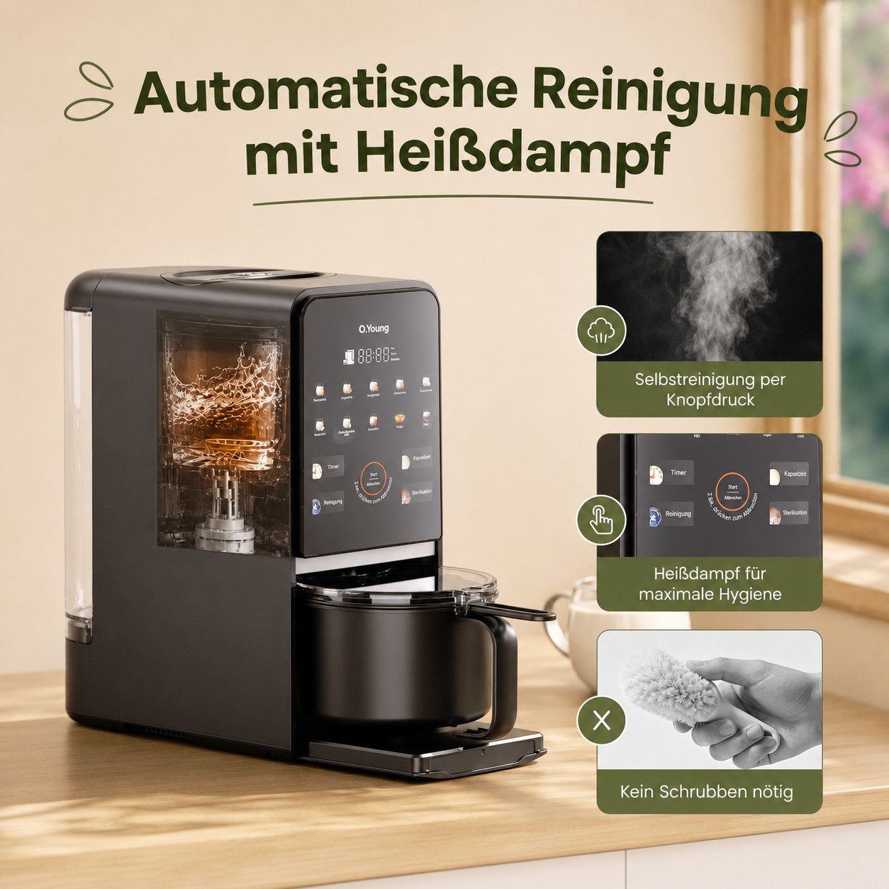 O.Young Stabmixer O.Young Pflanzenmilch-Maker Selbstreinigend Standmixer Veganmilch, 1200 W