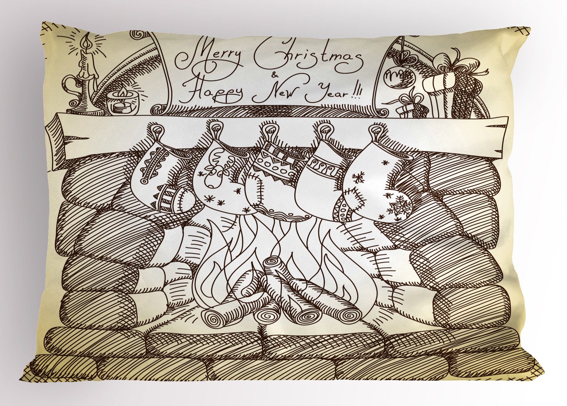 King Abakuhaus Size Sketch Gedruckter Kissenbezug, Dekorativer Weihnachten Stück), Stocking (1 Kamin Standard Kissenbezüge