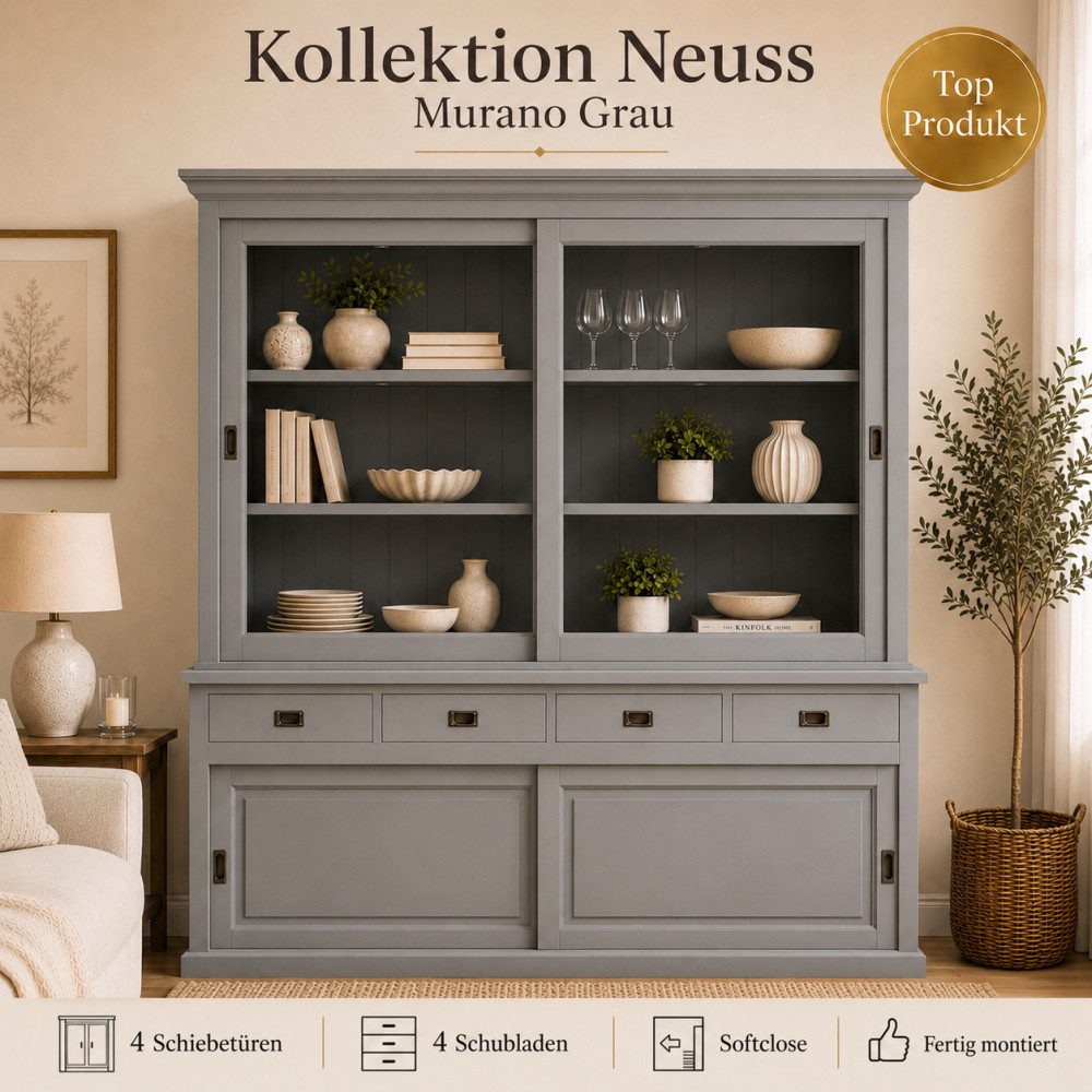 Wohnpalast Vitrine Vitrinen Schrank Neuss 180 cm Murano - Vitrine mit Schiebetüren