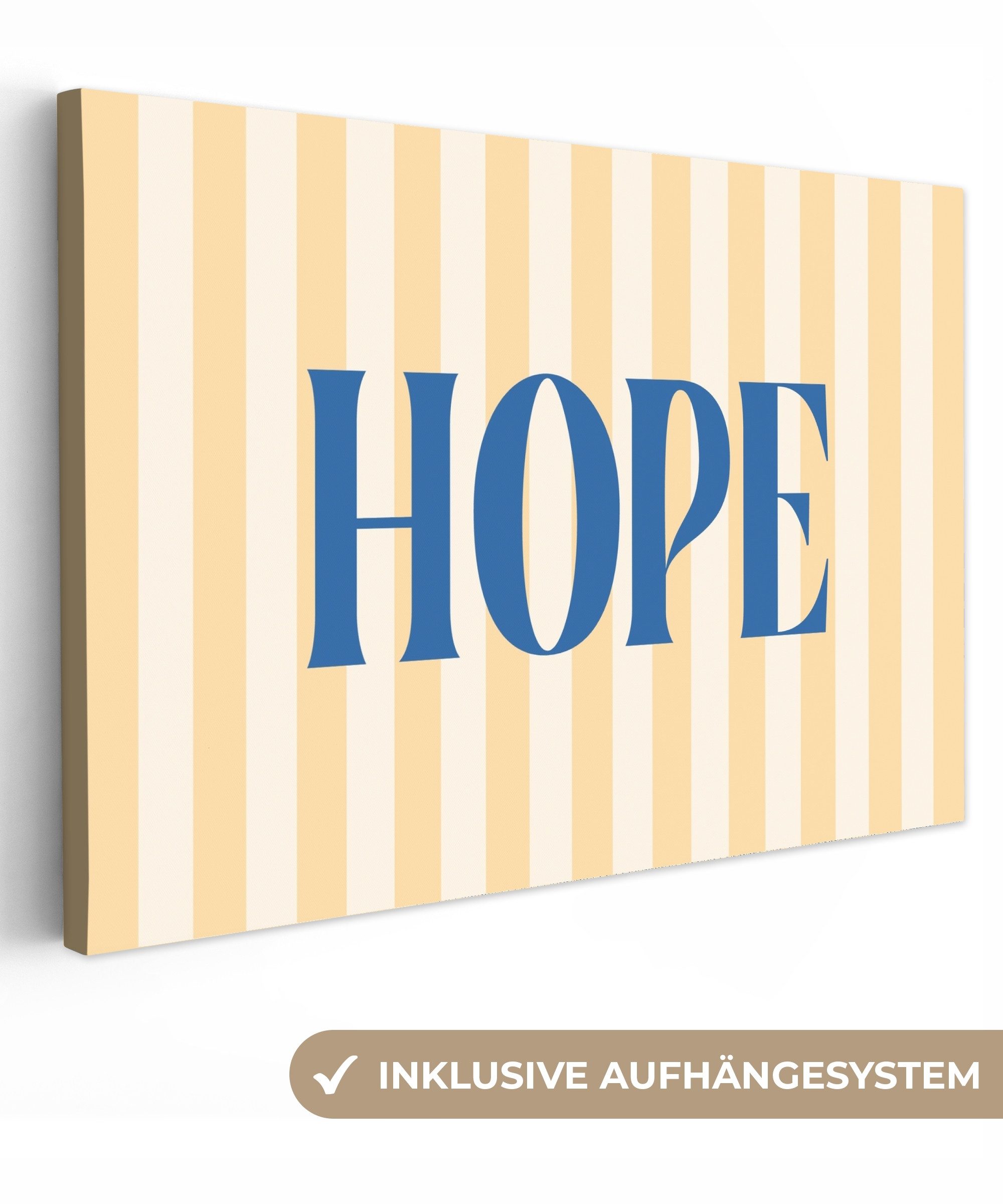 OneMillionCanvasses® Leinwandbild Blau – Gelb – Streifen – Hope, Fotodruck (1 St), Leinwandbilder XXL Wohnzimmer, Deko Aesthetic 150x100 cm