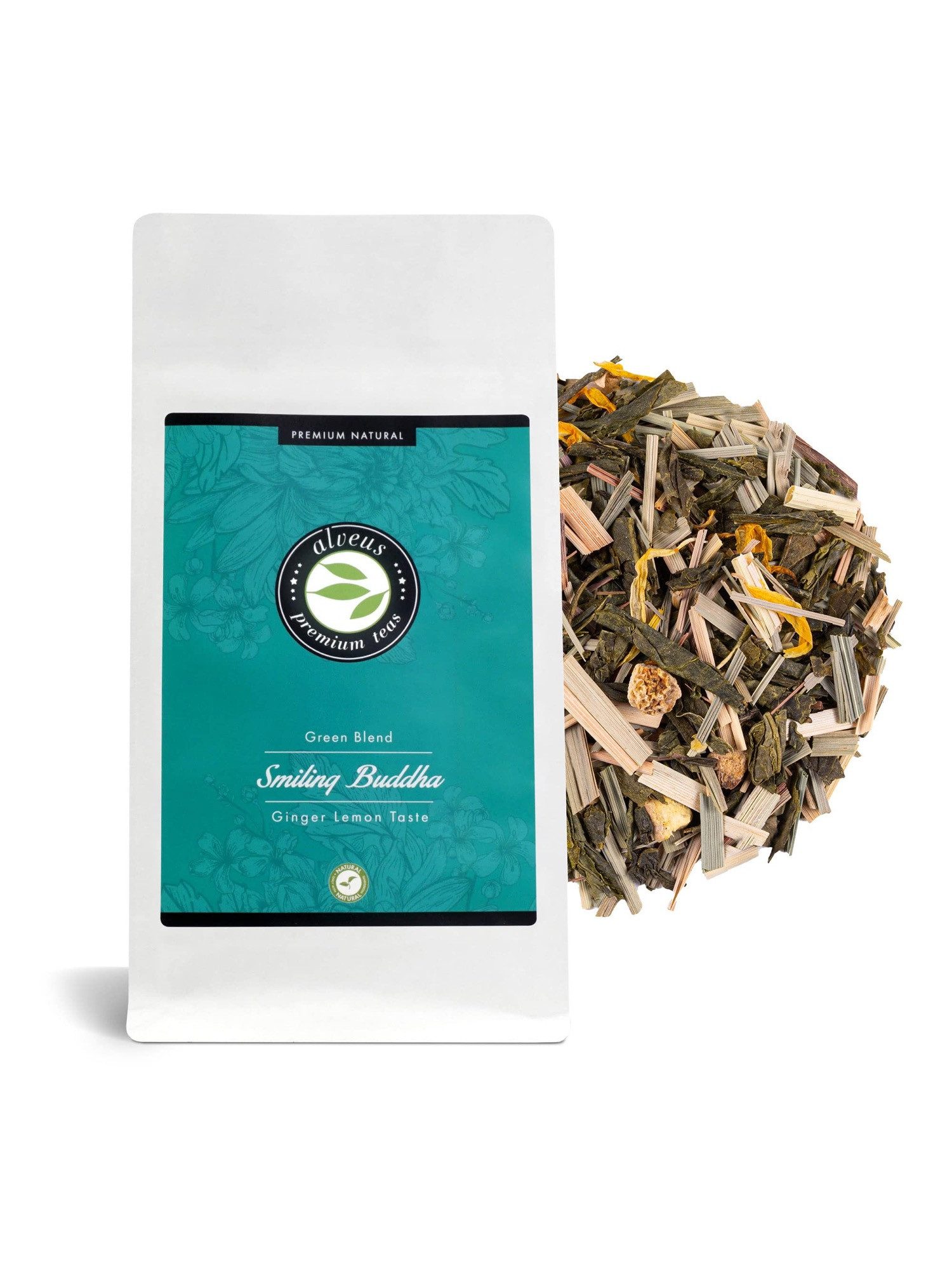 Alveus Tee Tee Alveus Smiling Buddha Grüntee Ingwer-Zitrone 100g Tüte, 1 x 100,00 g, loser Premium-Tee; natürlich aromatisiert; Ingwer-Zitrone