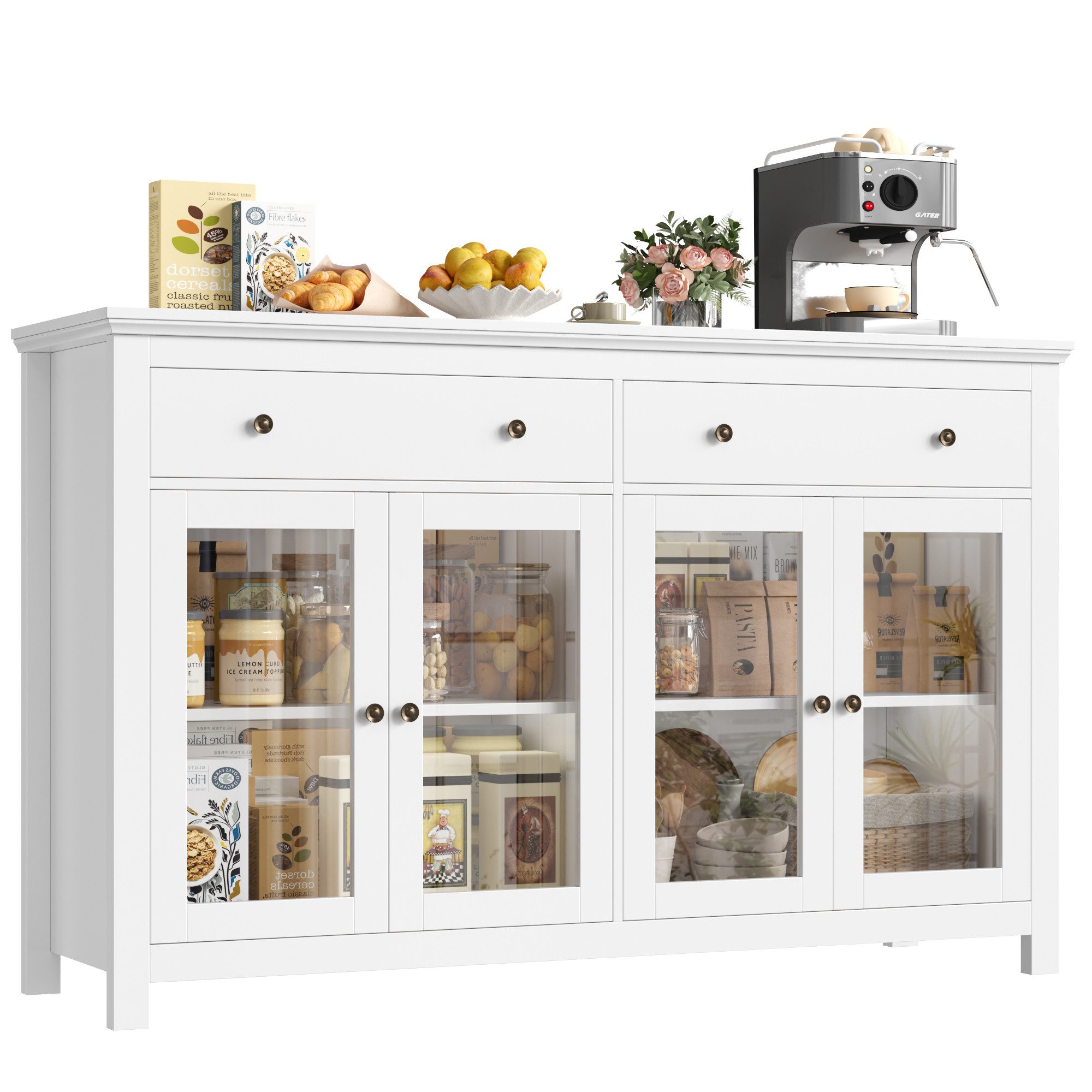 Homfa Sideboard Wohnimmer Küchenschrank, 140cm Breit Buffetschrank mit 2 Sc günstig online kaufen