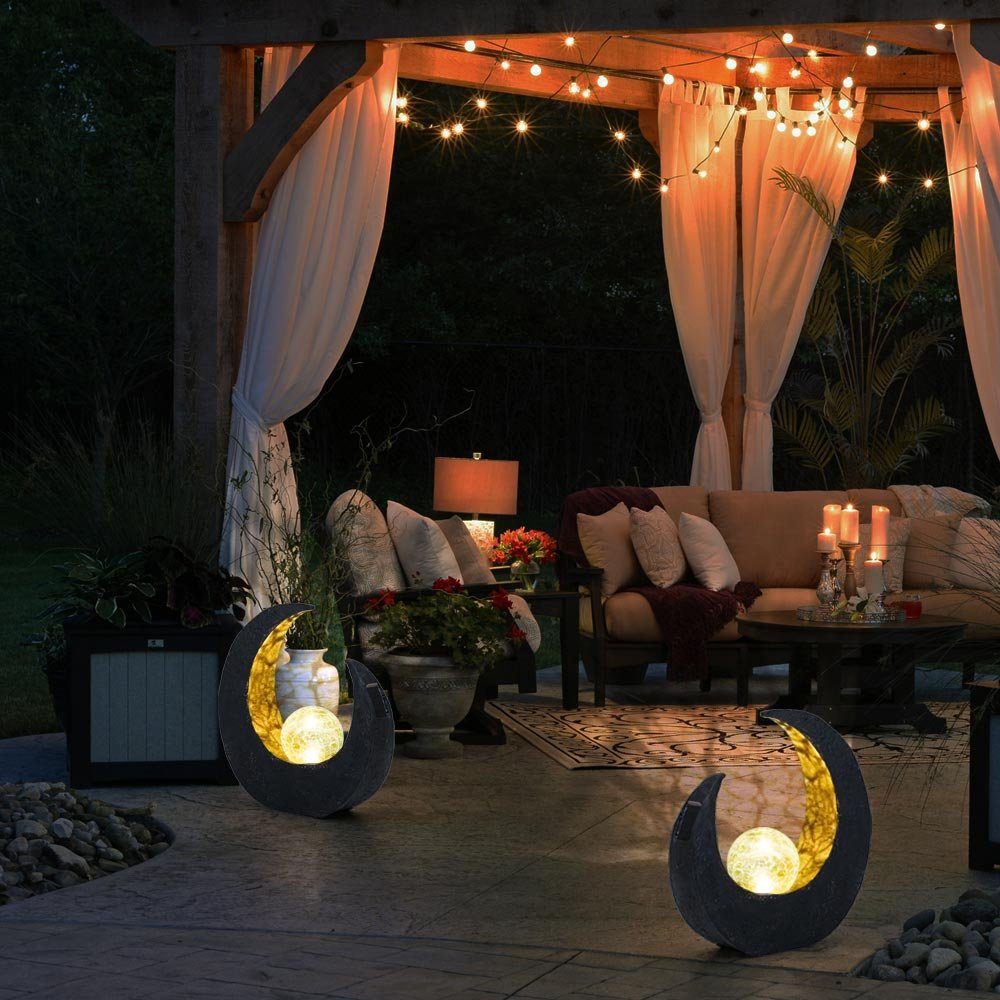 Beleuchtung Garten Glas etc-shop LED Kugel Solar Steh Lampe Boden verbaut, LED-Leuchtmittel Gartenleuchte, Mondsichel fest