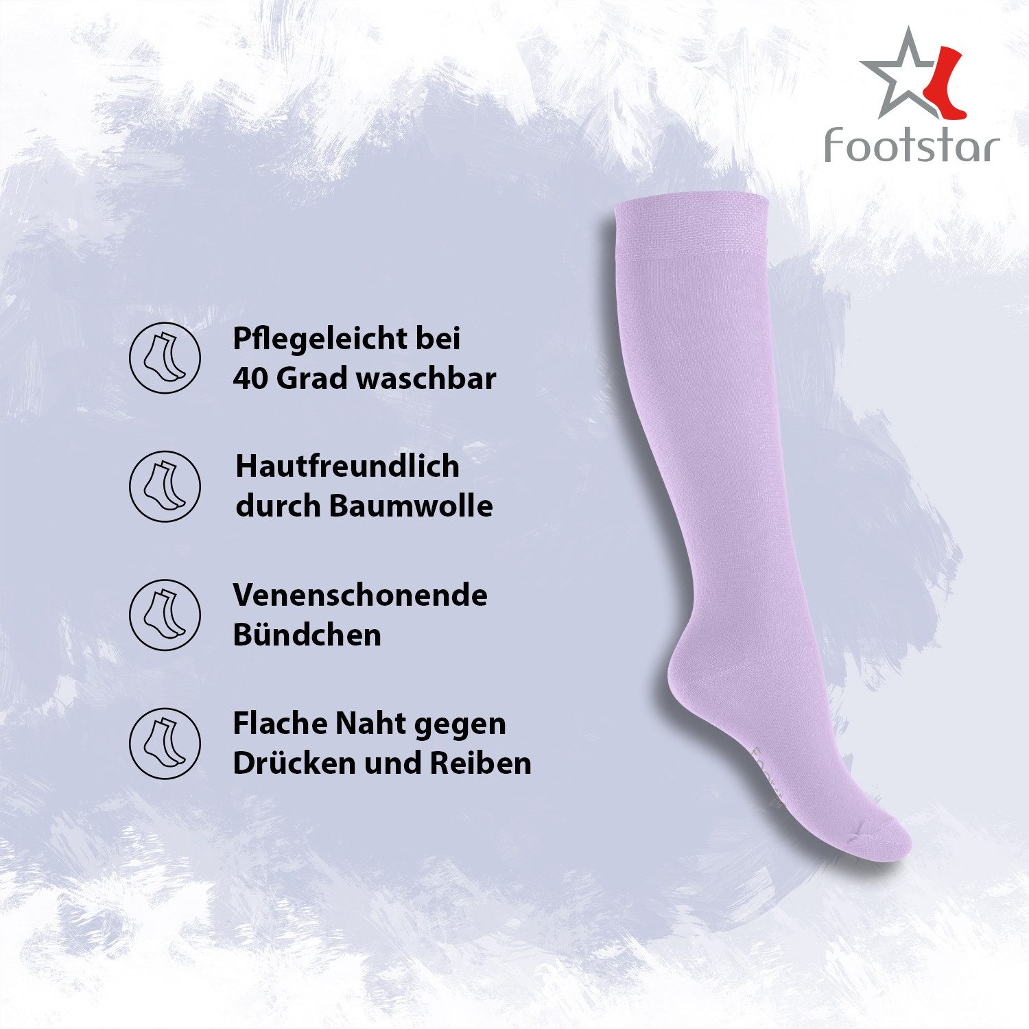 Footstar Langsocken EVERYDAY! 5 PAAR Damen & Herren Kniestrümpfe Lange Socken kniehoch – Bild 2 von 4