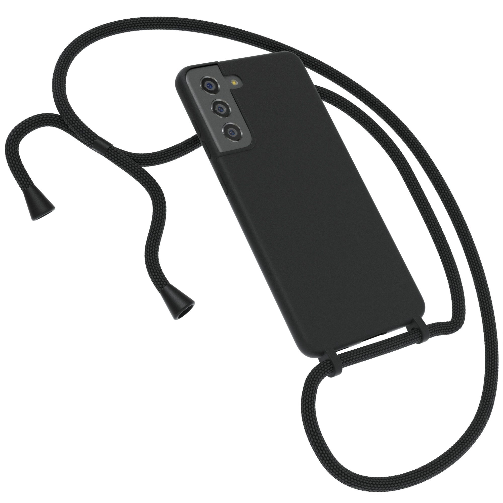EAZY CASE Handykette Silikon Kette für Samsung Galaxy S21 FE 6,41 Zoll, Kette zum Umhängen für Unterwegs Umhängeband Kordel Handyhülle Schwarz