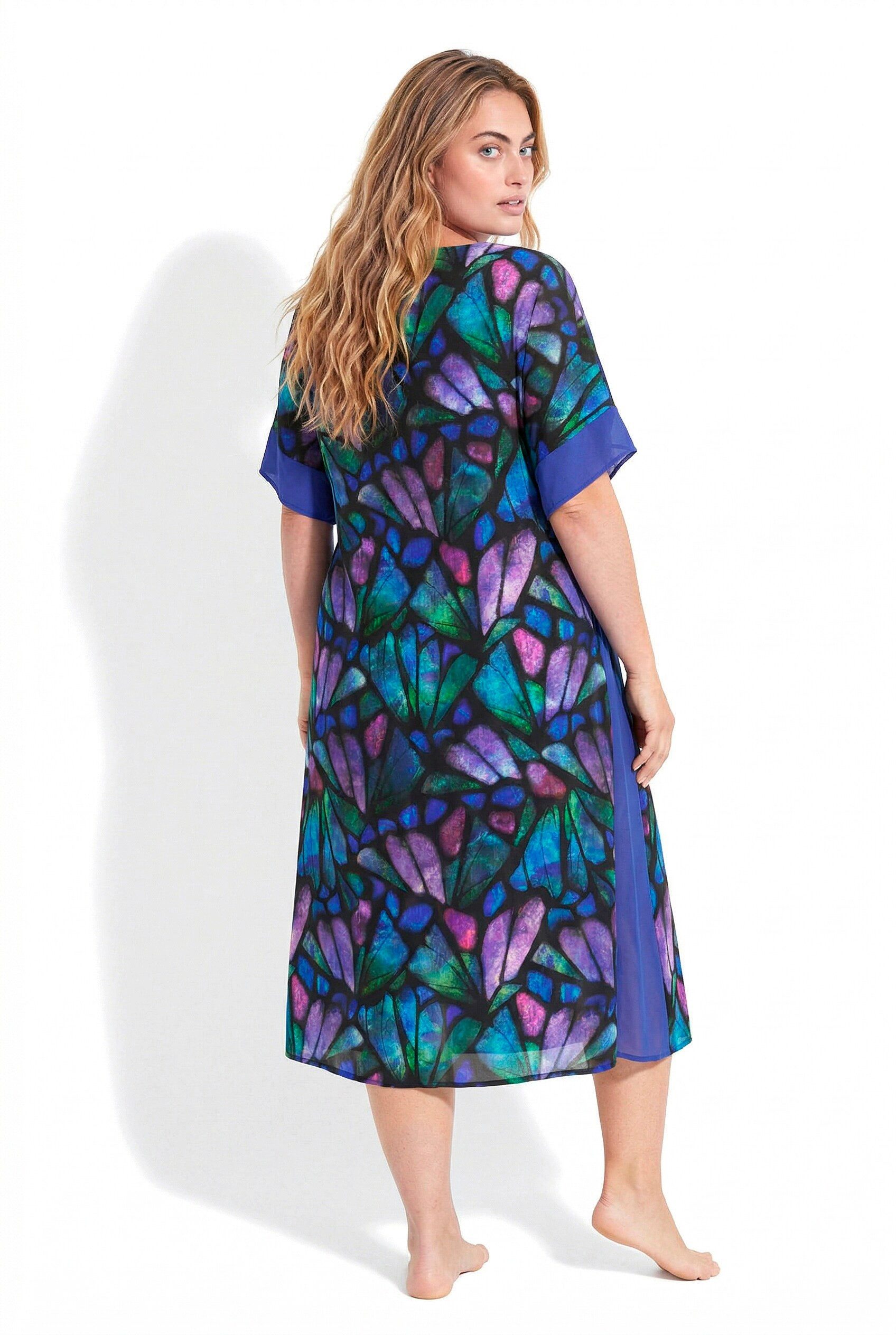 Ulla Popken Strandkleid Midikleid Schmetterlinge V-Ausschnitt Halbarm