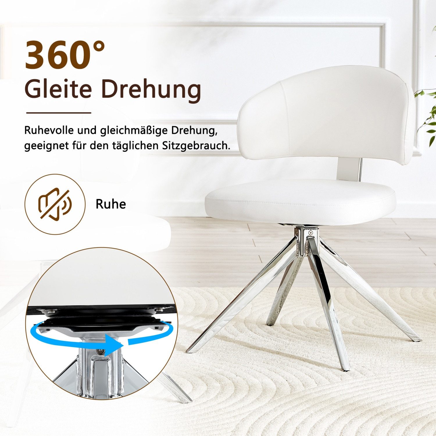 ANYSUN Esszimmerstuhl 2er Set Moderne Esszimmerstühle mit geschwungener Rückenlehne, (360° Drehbare Esszimmerstühle, gepolsterte Akzentstühle aus Kunstleder mit – Bild 5 von 5
