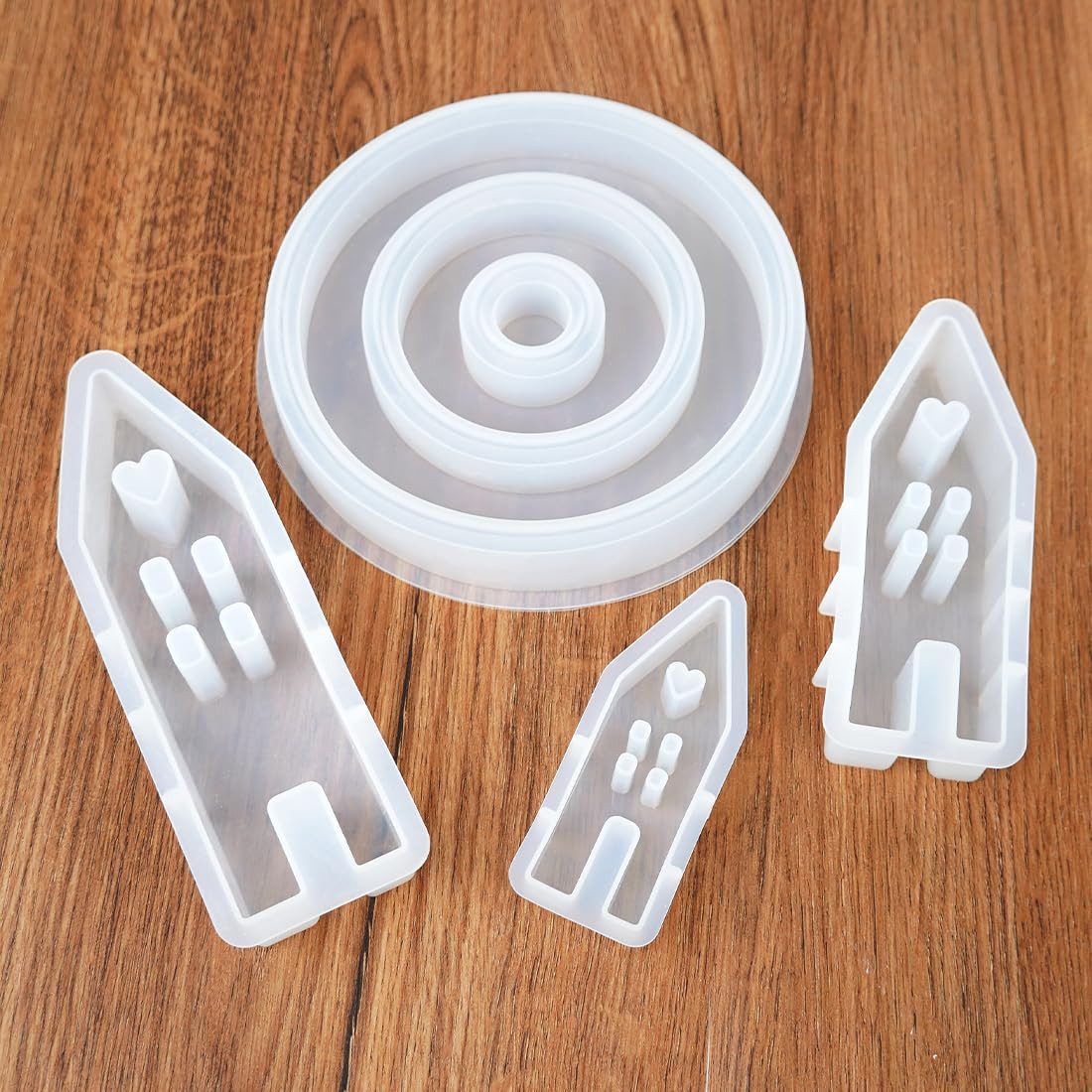 FOUORTUNATE-BEE Silikonform 4 Stück Silikonform Haus Kerzenständer Set Gießformen Silikon Häuser, (Gießform Haus Kerzenhalter Rund Formen für Gips Teelichter Handwerk 4-tlg), Silikonformen Gießformen Kerzenhalter