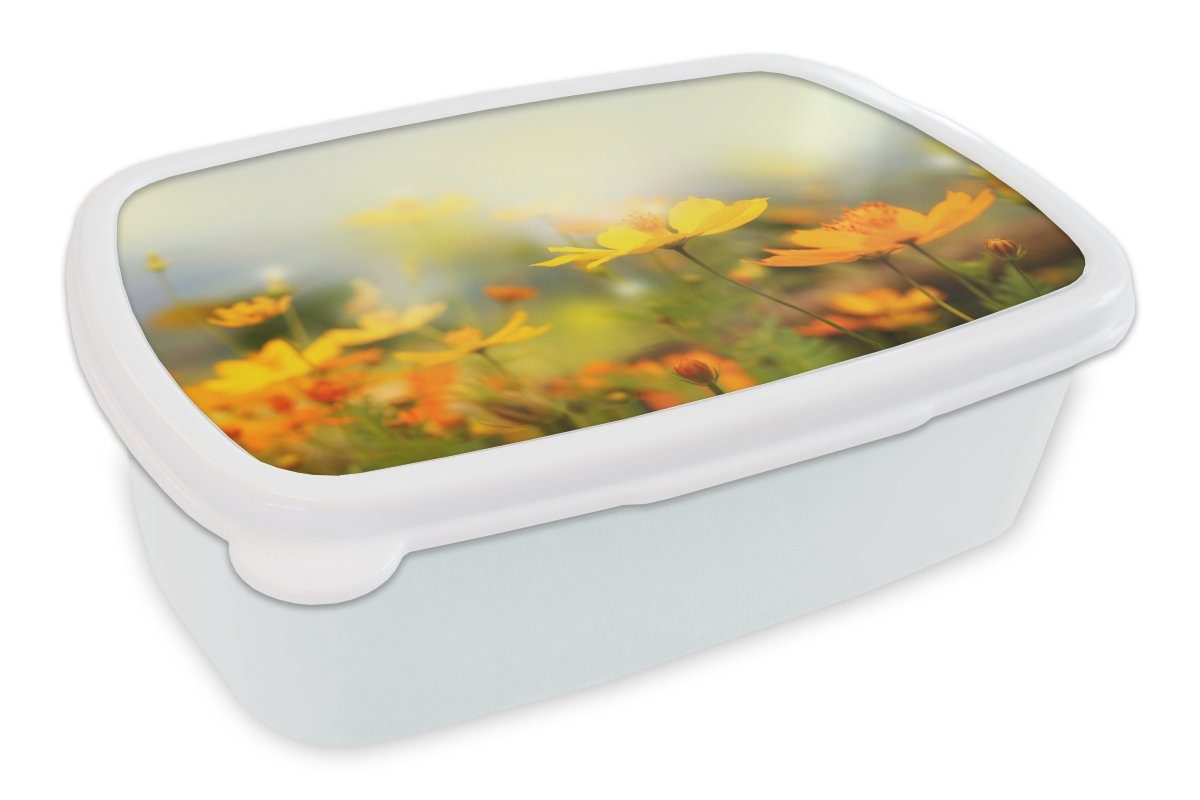 MuchoWow Lunchbox Blumen - Landschaft - Gelb, Kunststoff, (2-tlg), Brotbox für Kinder und Erwachsene, Brotdose, für Jungs und Mädchen weiß