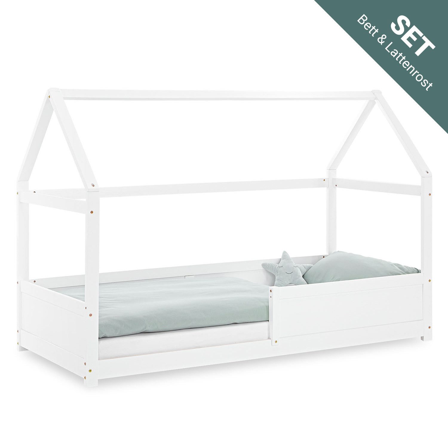 Homestyle4u Kinderbett 90x200 Hausbett Bodenbett Rausfallschutz günstig online kaufen