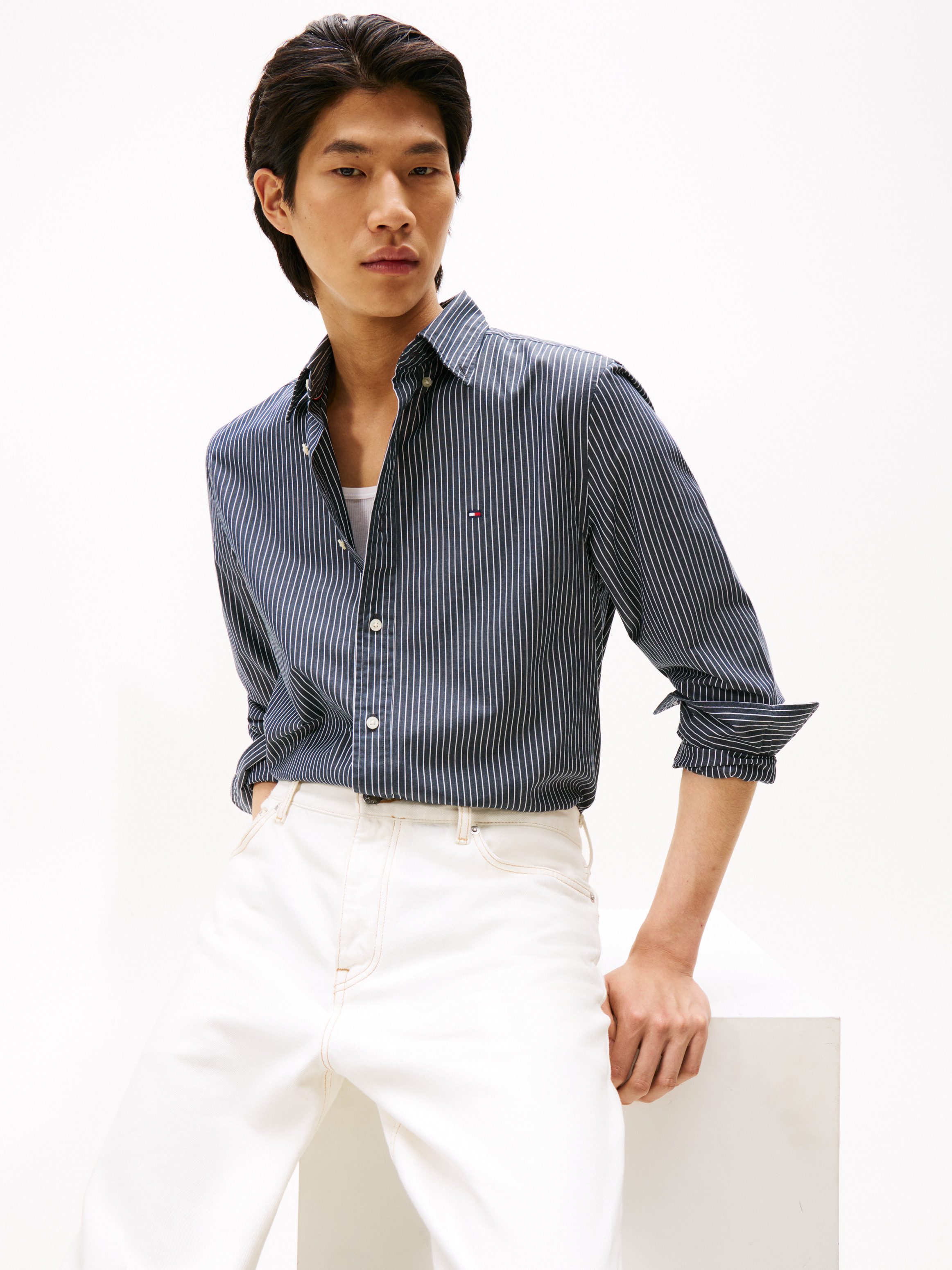 Tommy Hilfiger Langarmhemd CORE HAIRLINE POPLIN regular fit, Button-down-Kr günstig online kaufen