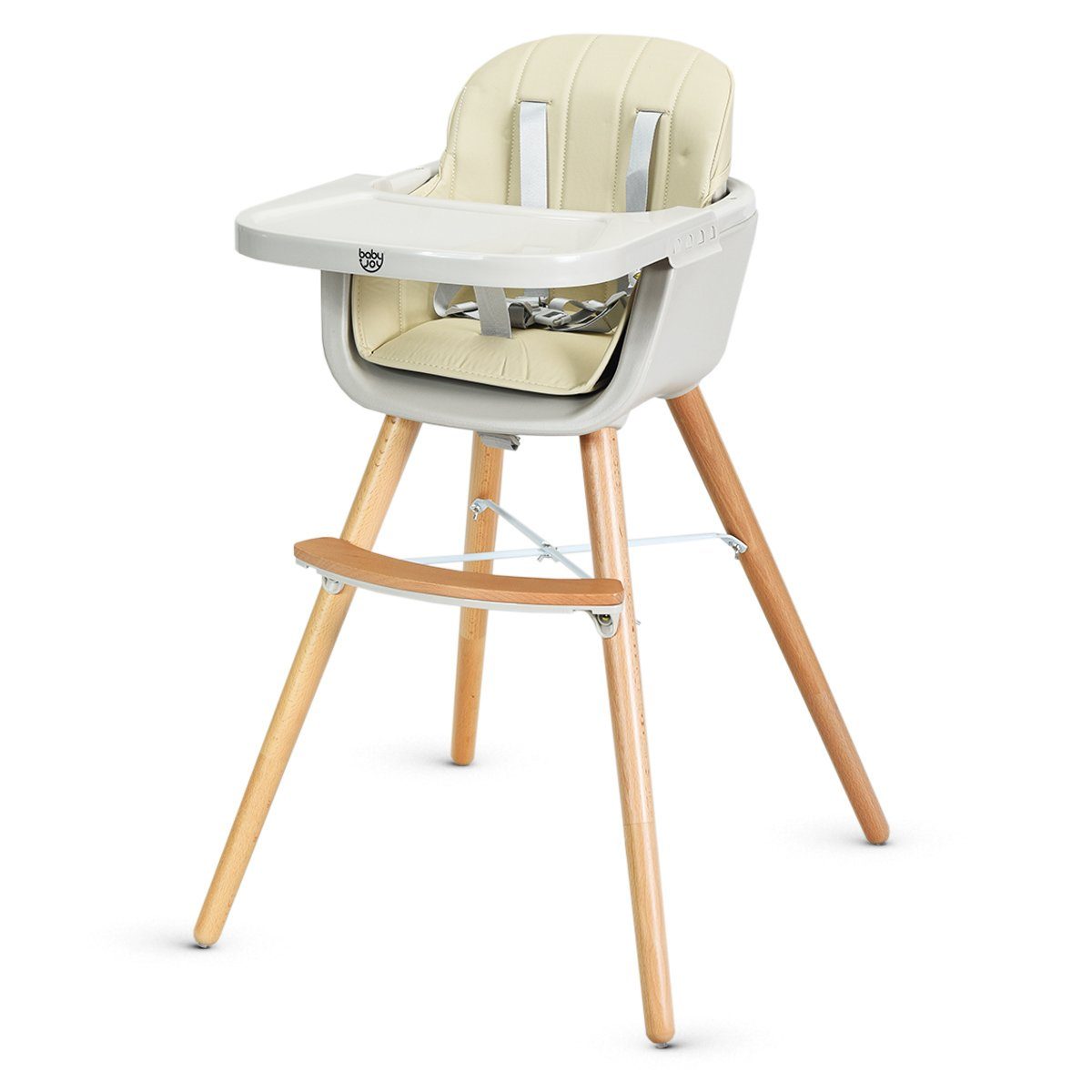 COSTWAY Hochstuhl Kinderhochstuhl, mit einstellbares Esstischchen Beige