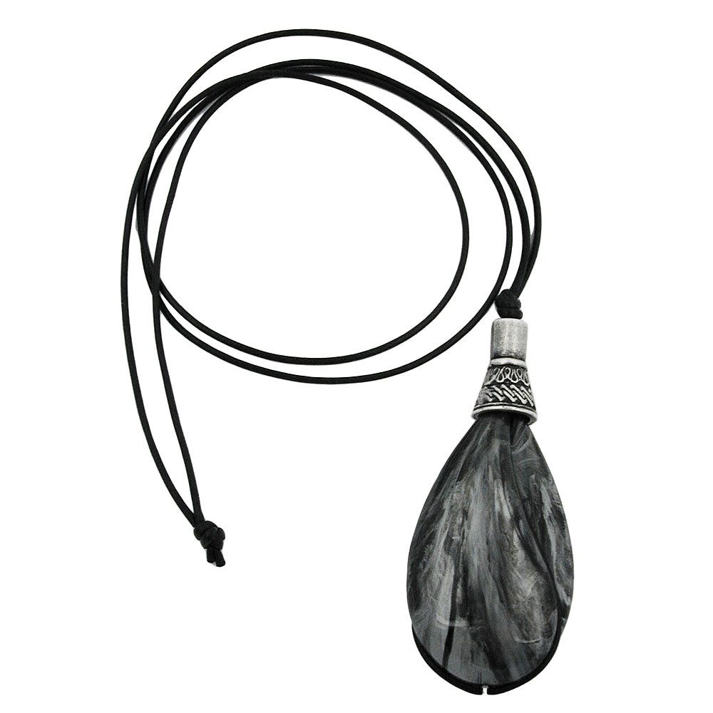 Collier Kette Tropfenform schwarz-silbergrau-marmoriert Baumwollkordel 100 cm