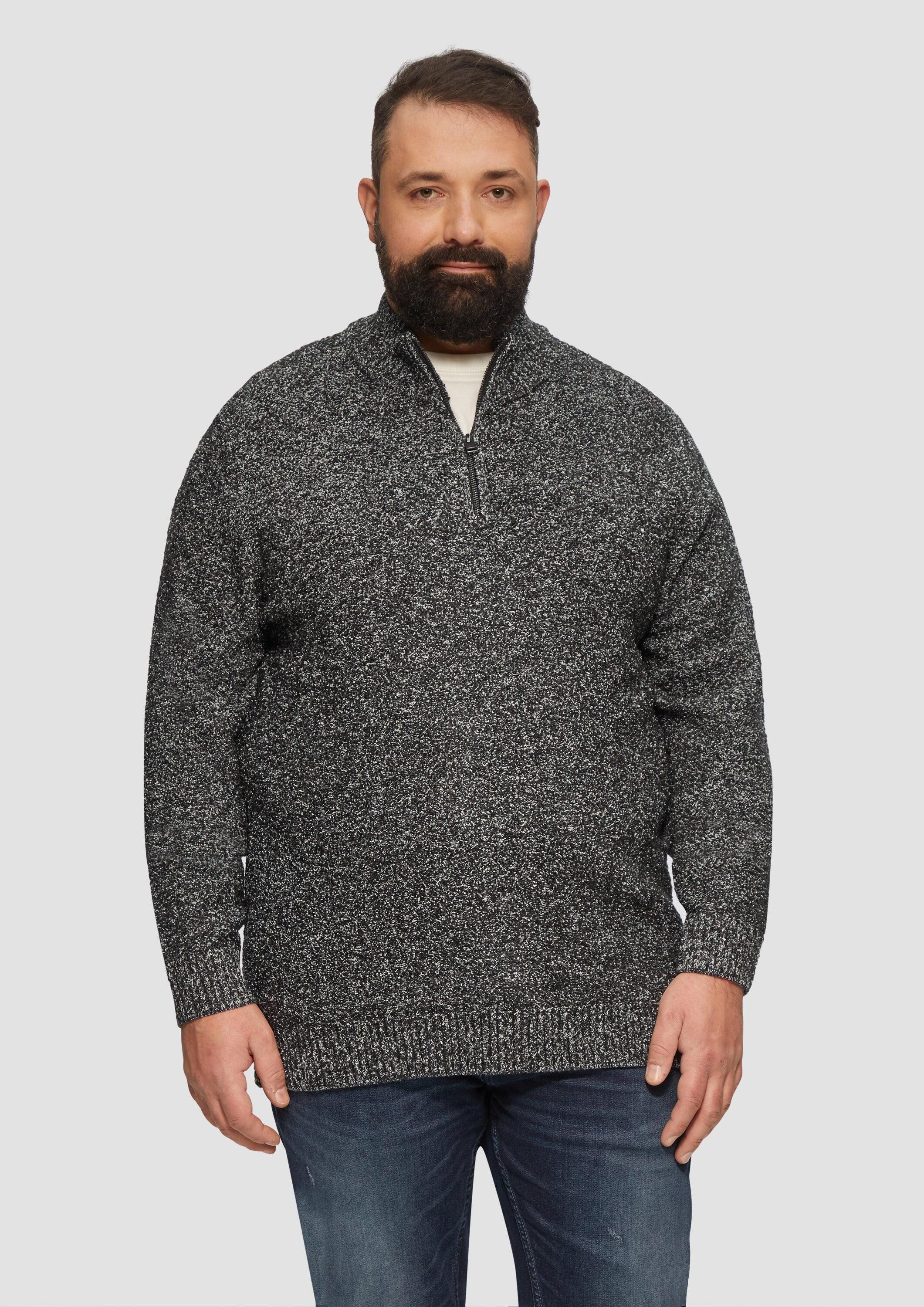 s.Oliver Longpullover Strickpullover Pullover mit Troyer-Kragen in Melange- günstig online kaufen