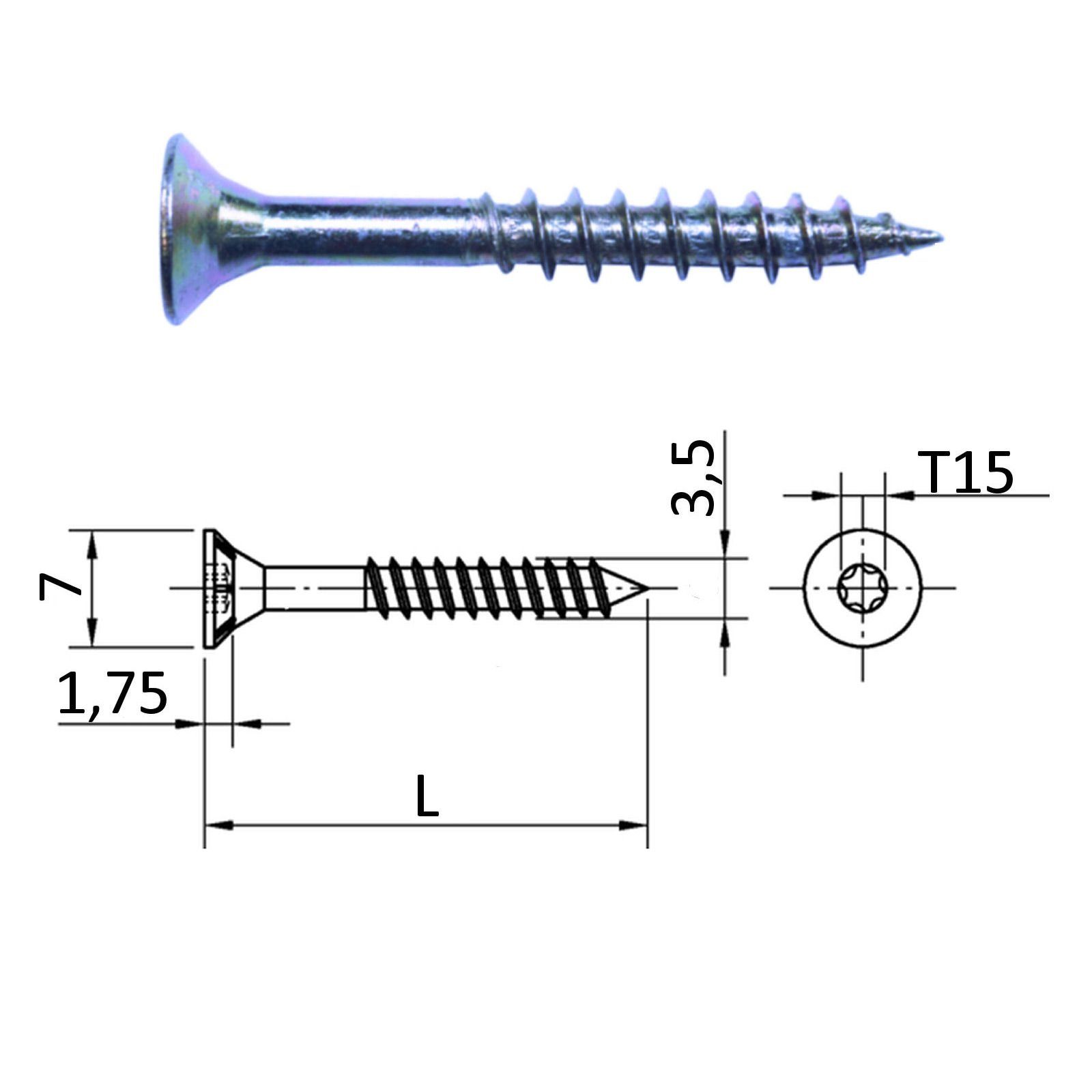 SO-TECH® Schraube, (100 St), JD Spanplattenn I-Stern (Torx) T15 Ø 3,5 mm L:  16 - 50 mm