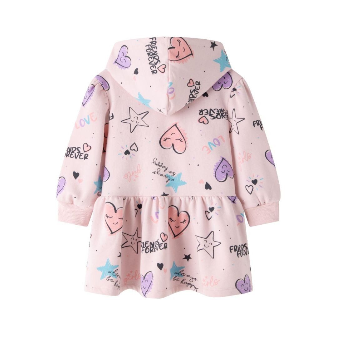 suebidou Midikleid Sweatshirtkleid mit Kapuze Mädchenkleid rosa mit Graffiti-Aufdruck nachhaltig, kreativ