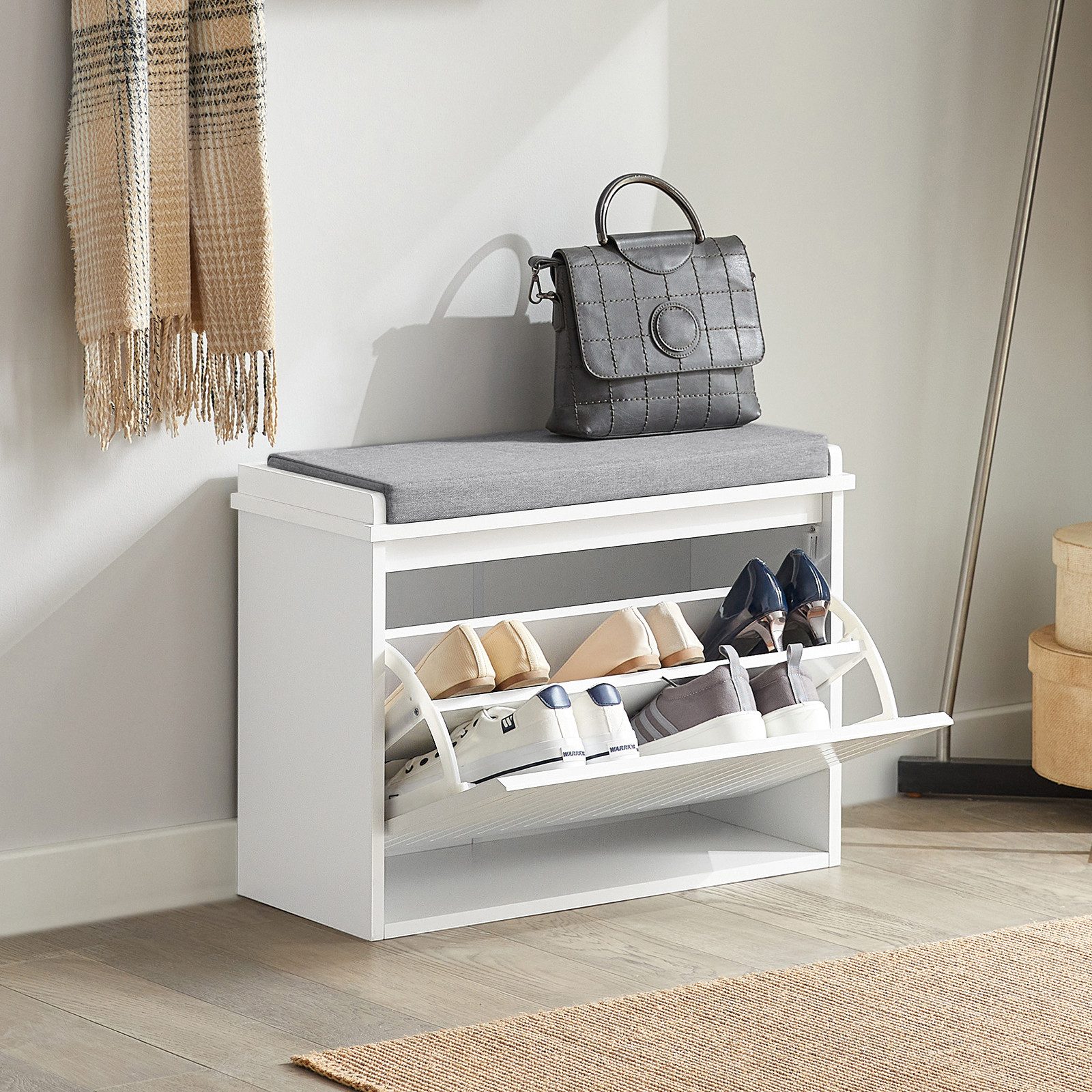 SoBuy Schuhbank FSR98, Schuhschrank schmal, Schuhkipper Schuhbank mit Sitzkissen, Sitzbank mit Stauraum, Garderobenbank für Flur & kleine Räume