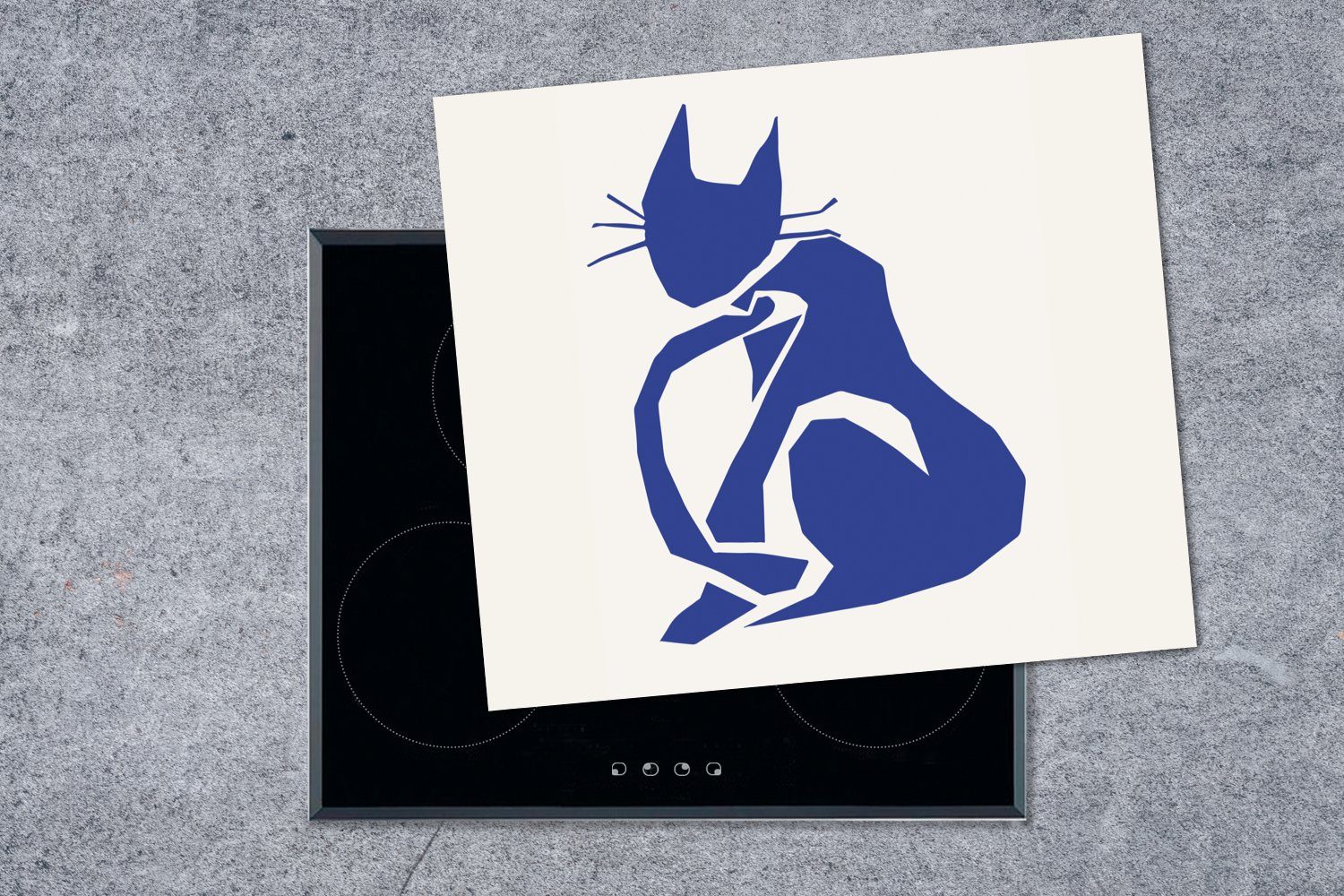 MuchoWow Herdblende-/Abdeckplatte - 60x52 Arbeitsfläche Blau nutzbar, Ceranfeldabdeckung - Matisse, - cm, Vinyl, Katze Haustiere Mobile (1 tlg)