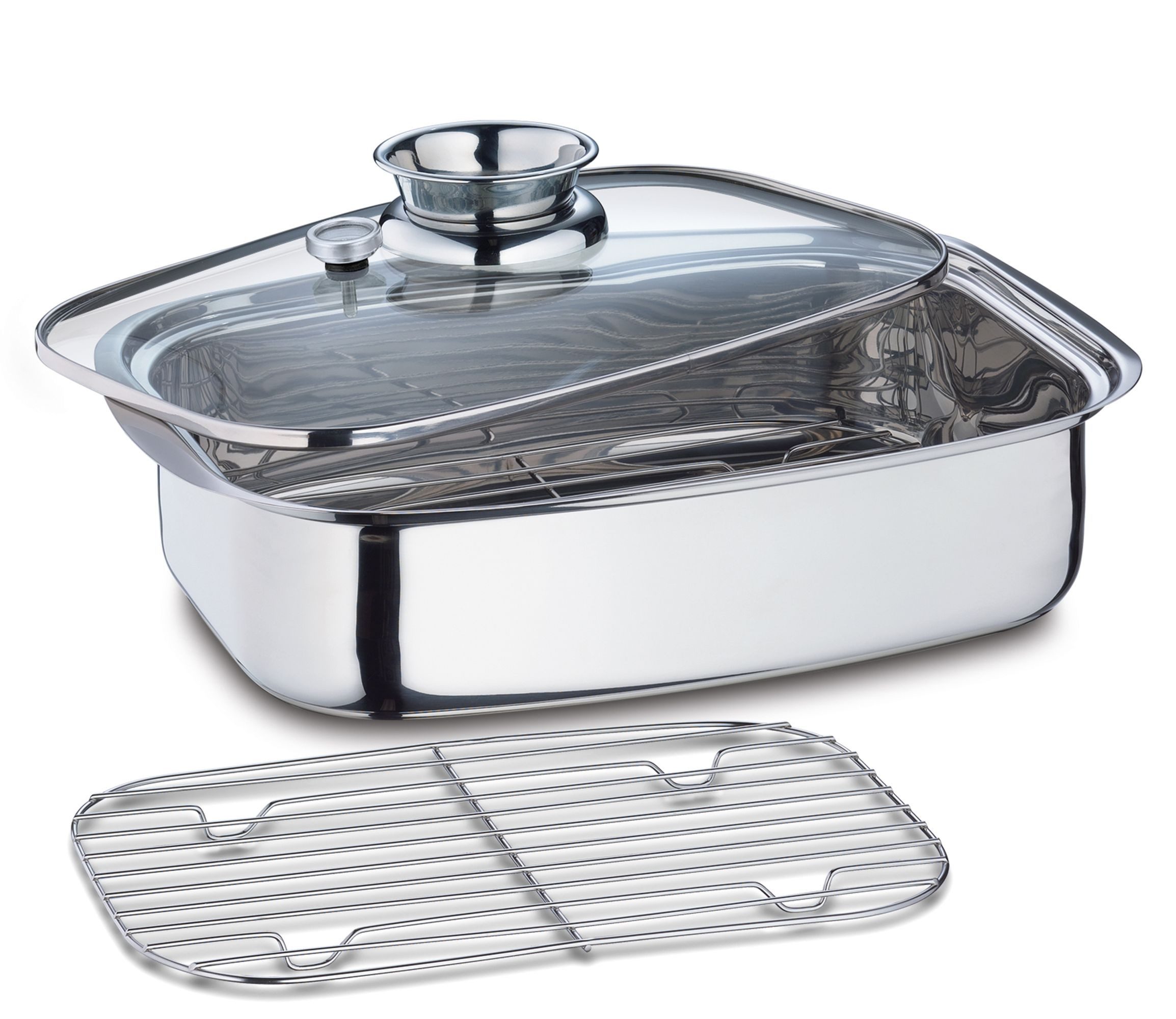 Küchenprofi Bräter Aromabräter Dampfgarer Edelstahl 36 cm mit Aromaknopf, Edelstahl Glas (1-tlg), Backofengeeignet Extra starker Mehrschichtboden