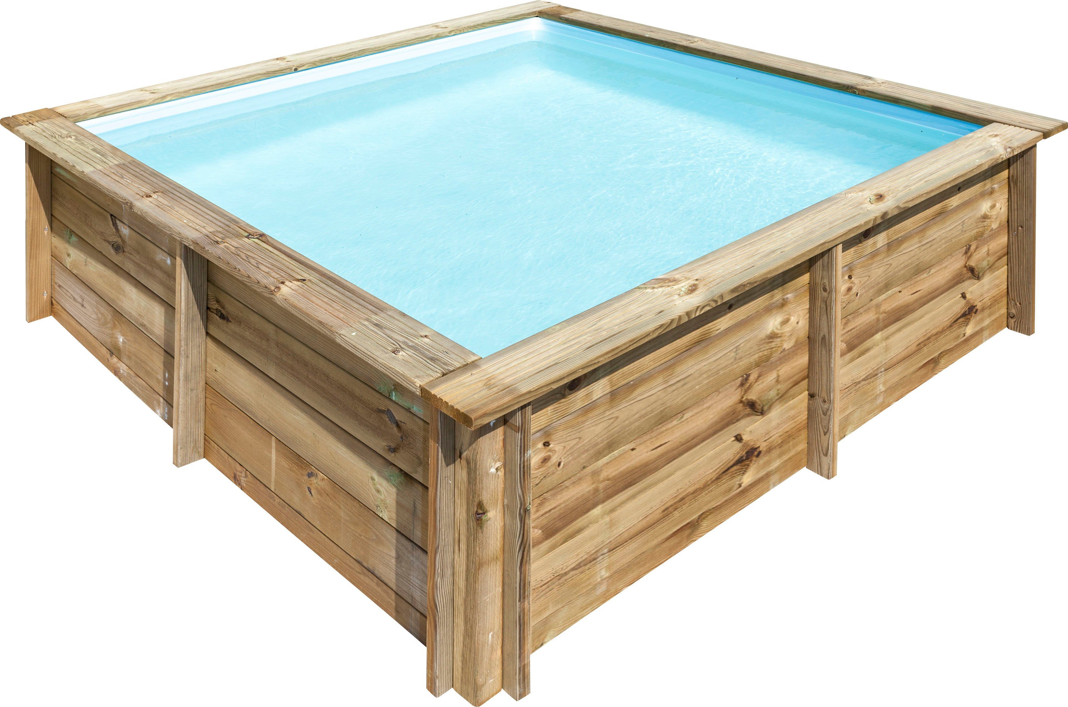 Gre Rechteckpool CITY mit Bodenschutzflies und Filteranlage (Set, 3-tlg), Kiefernholz, BxLxH: 225x225x68 cm