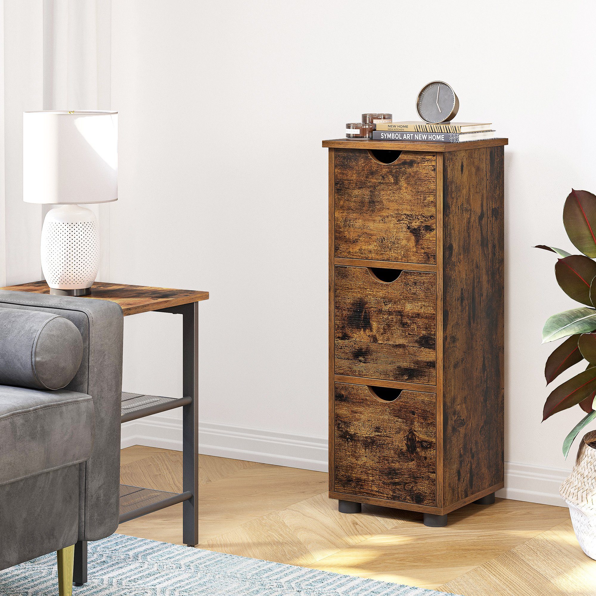 VASAGLE Badkommode Badezimmerschrank, für Badezimmer, Wohnzimmer, Esszimmer, Küche, Badschrank, Beistellschrank, mit 3 Schubladen, 30 x 30 x 80 cm