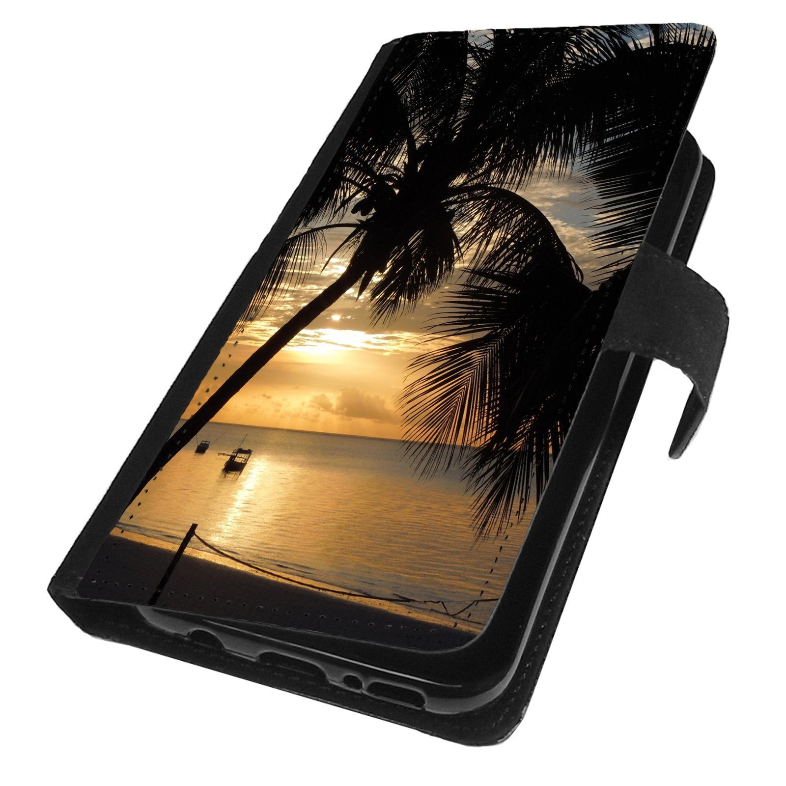 Traumhuelle Handyhülle MOTIV 262 Palme Meer Himmel Schutz Hülle für Samsung Galaxy Handy, Schwarz Handytasche Klapphülle Flip Case Book Etui Cover Silikon